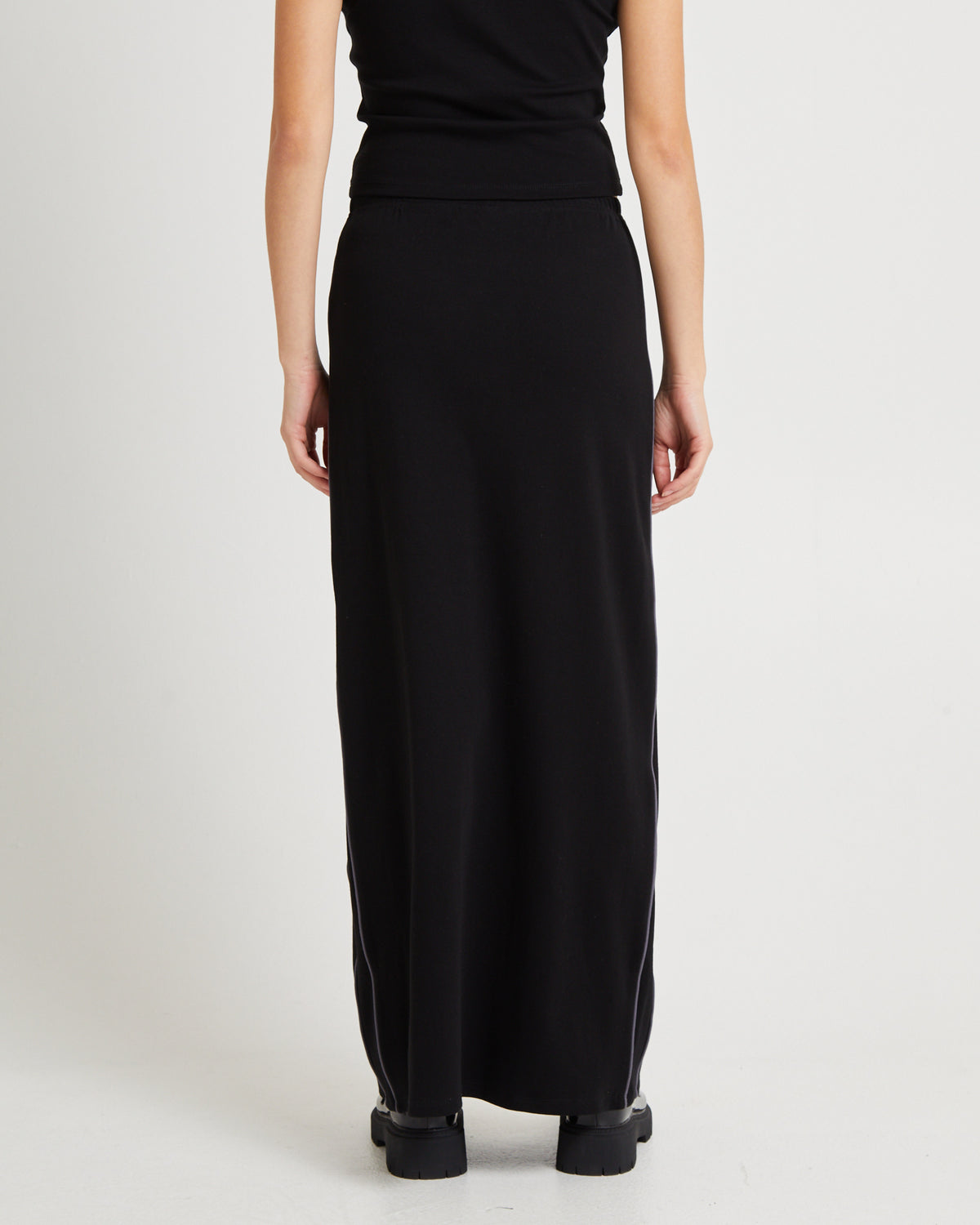 Pitch Piped Maxi Jersey Skirt PITCH BLACK