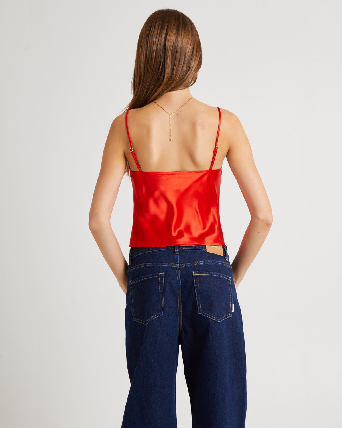 Ivy Ruched Silky Slip Top SCARLET