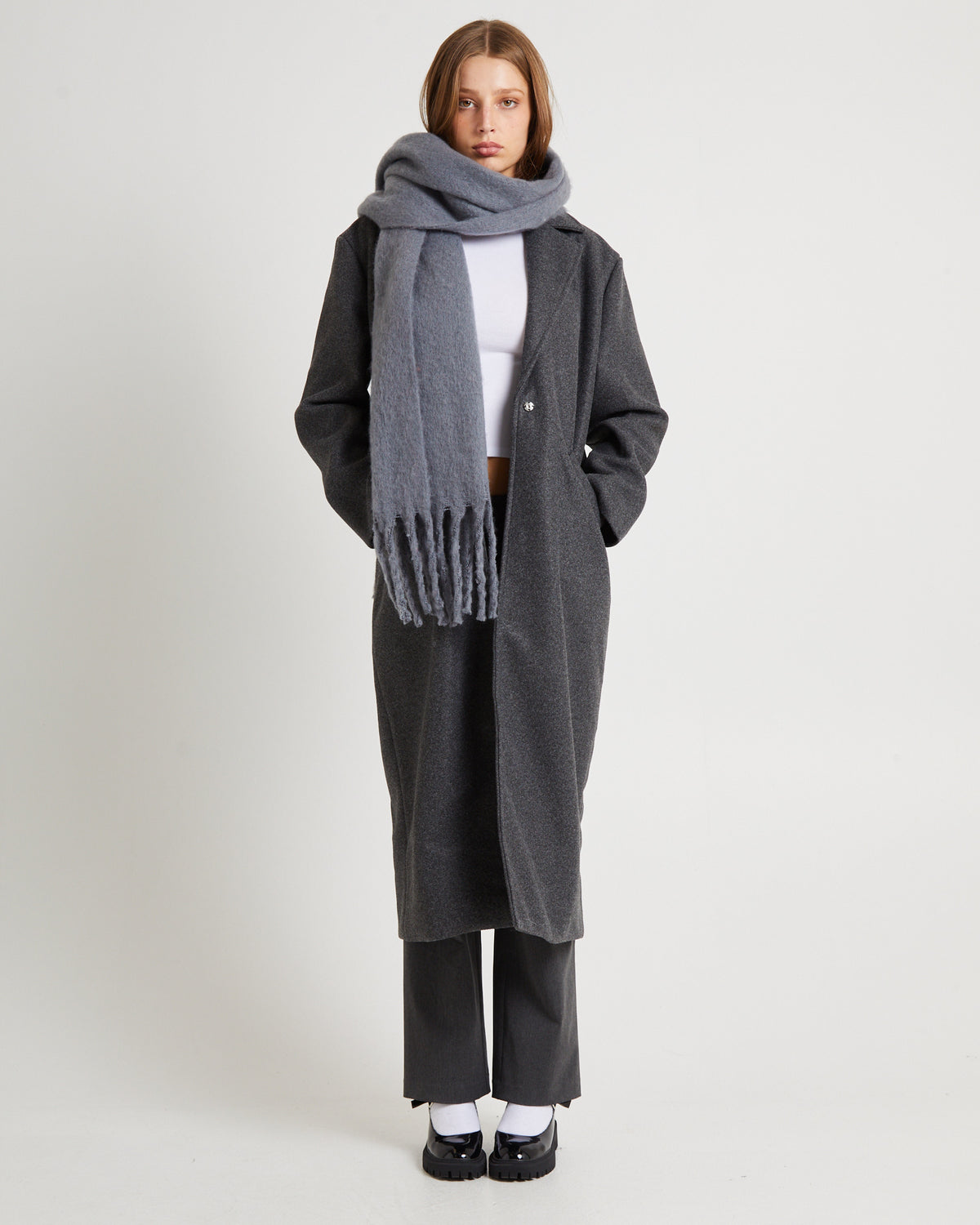 Grey Oversized Knit Scarf GREY MARLE