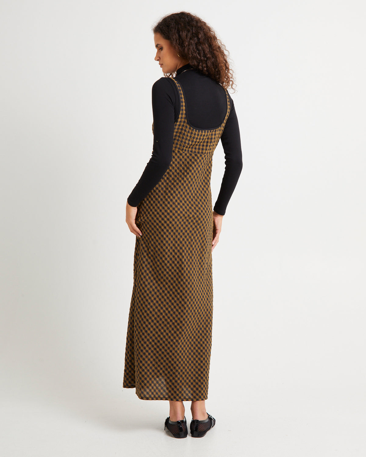 Grunge Plaid Midi Dress BROWN