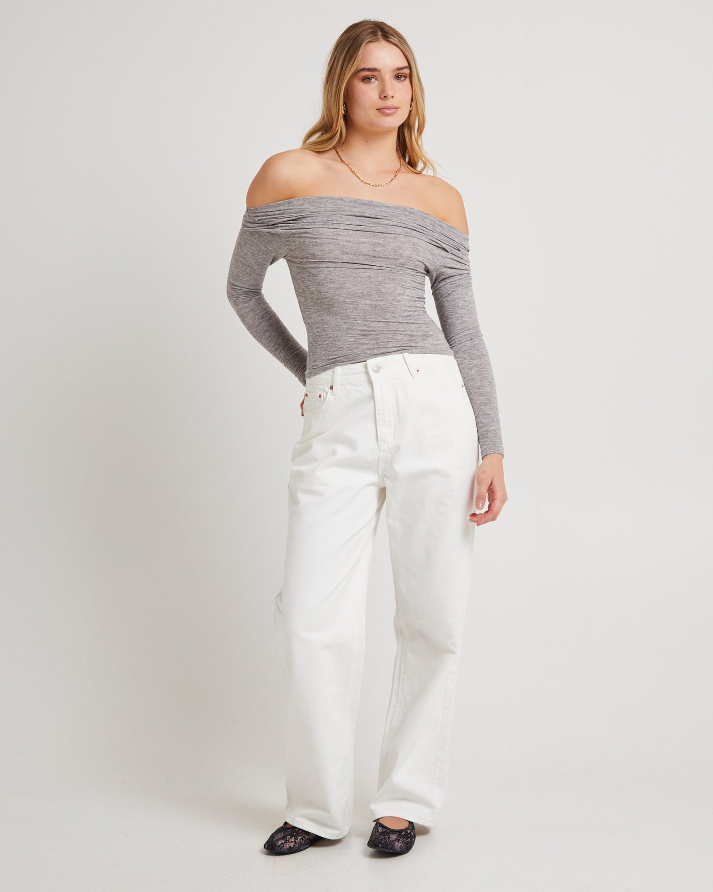 Grey Off Shoulder Top