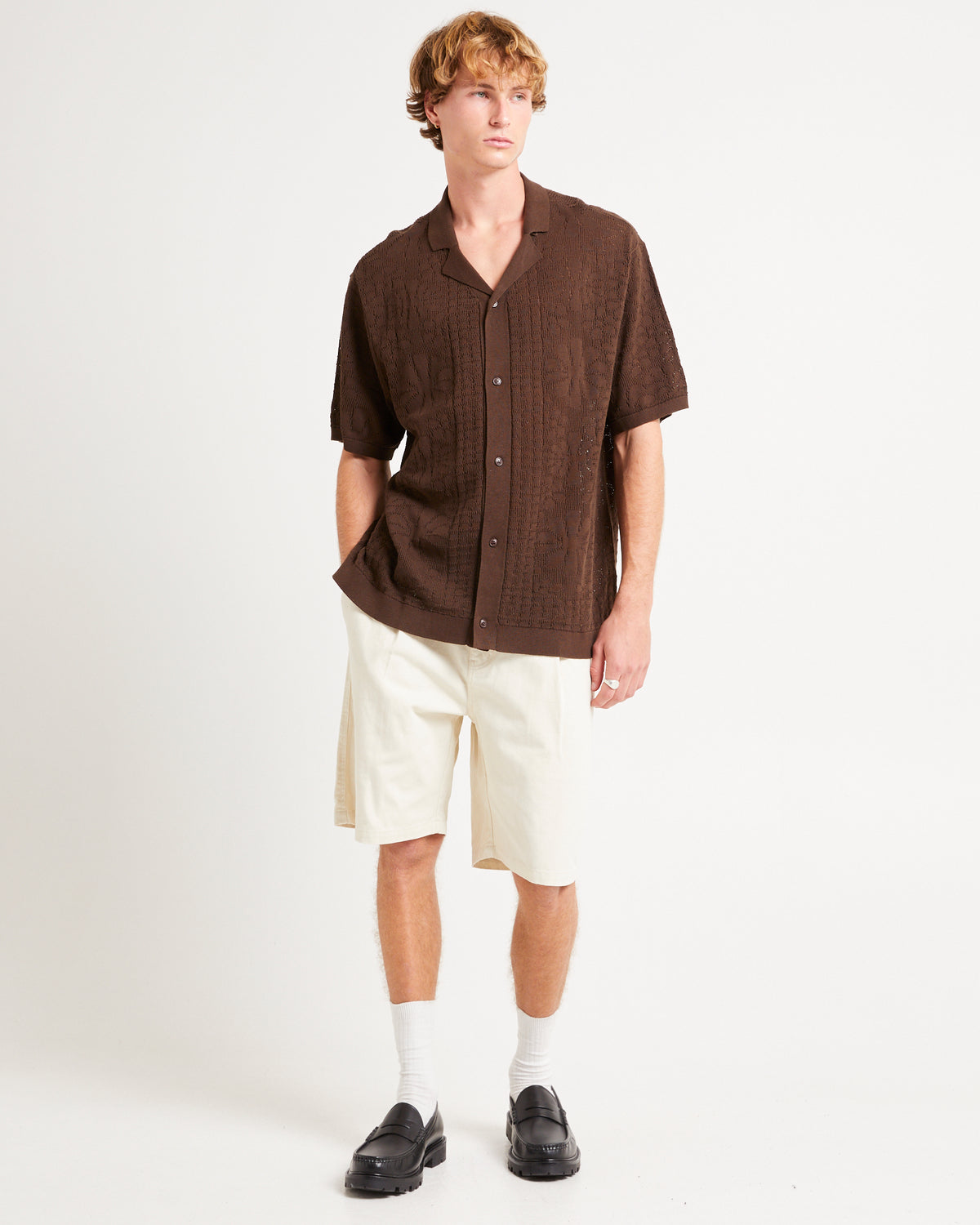 Bronson Knitted Short Sleeve Resort Shirt UMBER