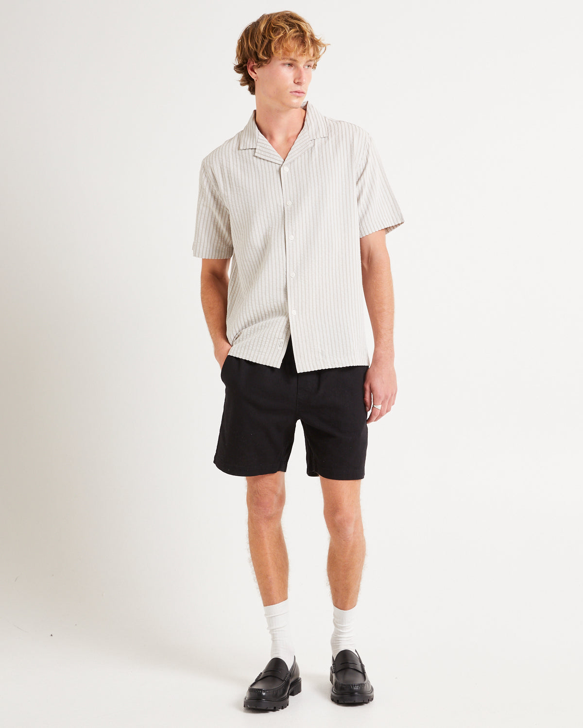 Ashton Seersucker Short Sleeve Resort Shirt BEIGE