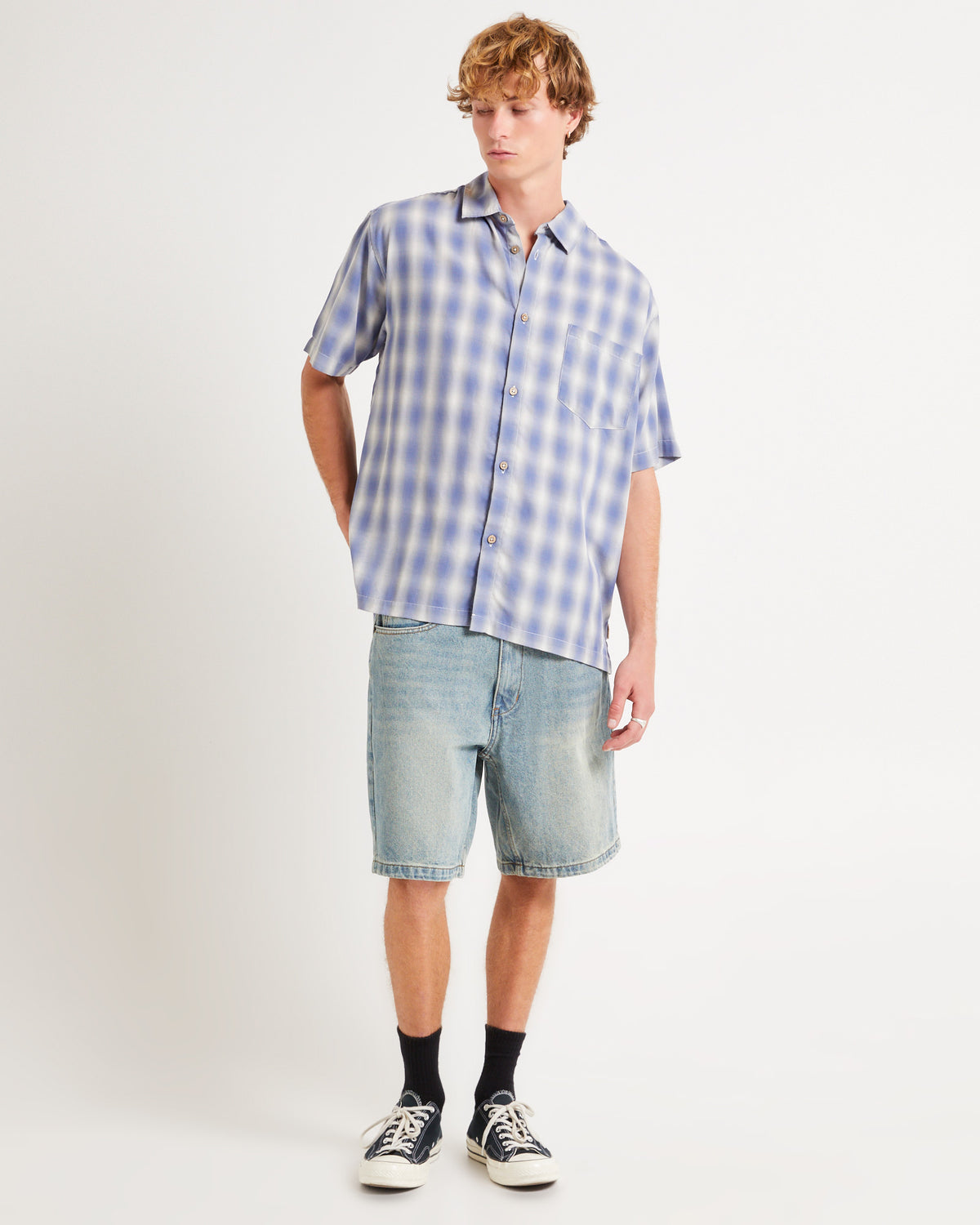 Dazed Ombre Check Short Sleeve Shirt BLUE