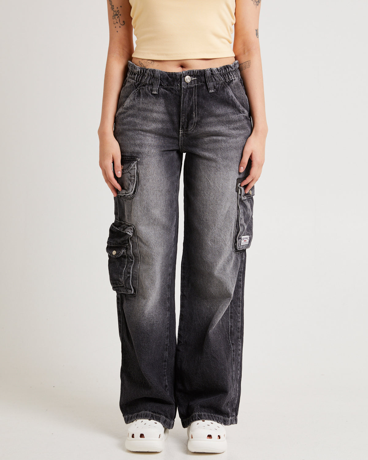 Y2K Low Rise Cargo Jeans WASHED BLACK
