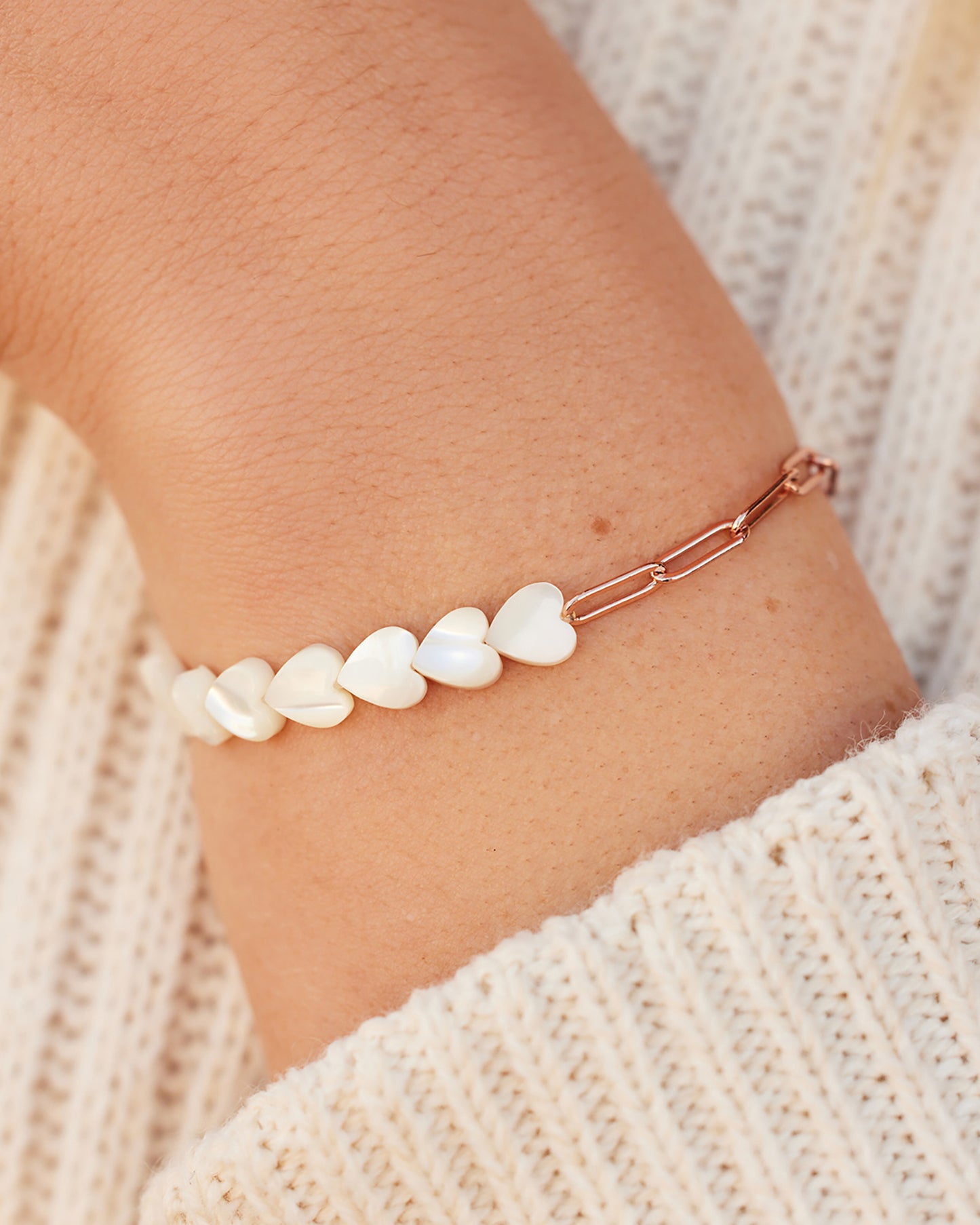 Pearl Heart Paperclip Chain Bracelet