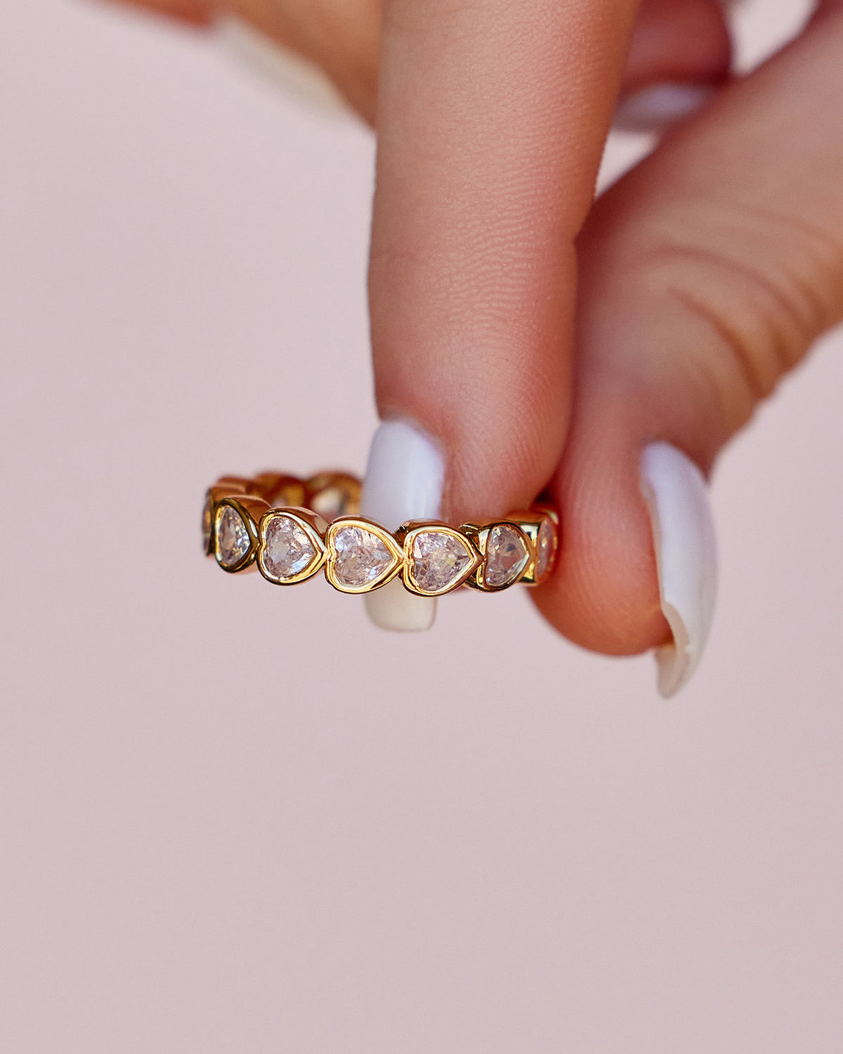 Stone Heart Band Gold Ring GOLD