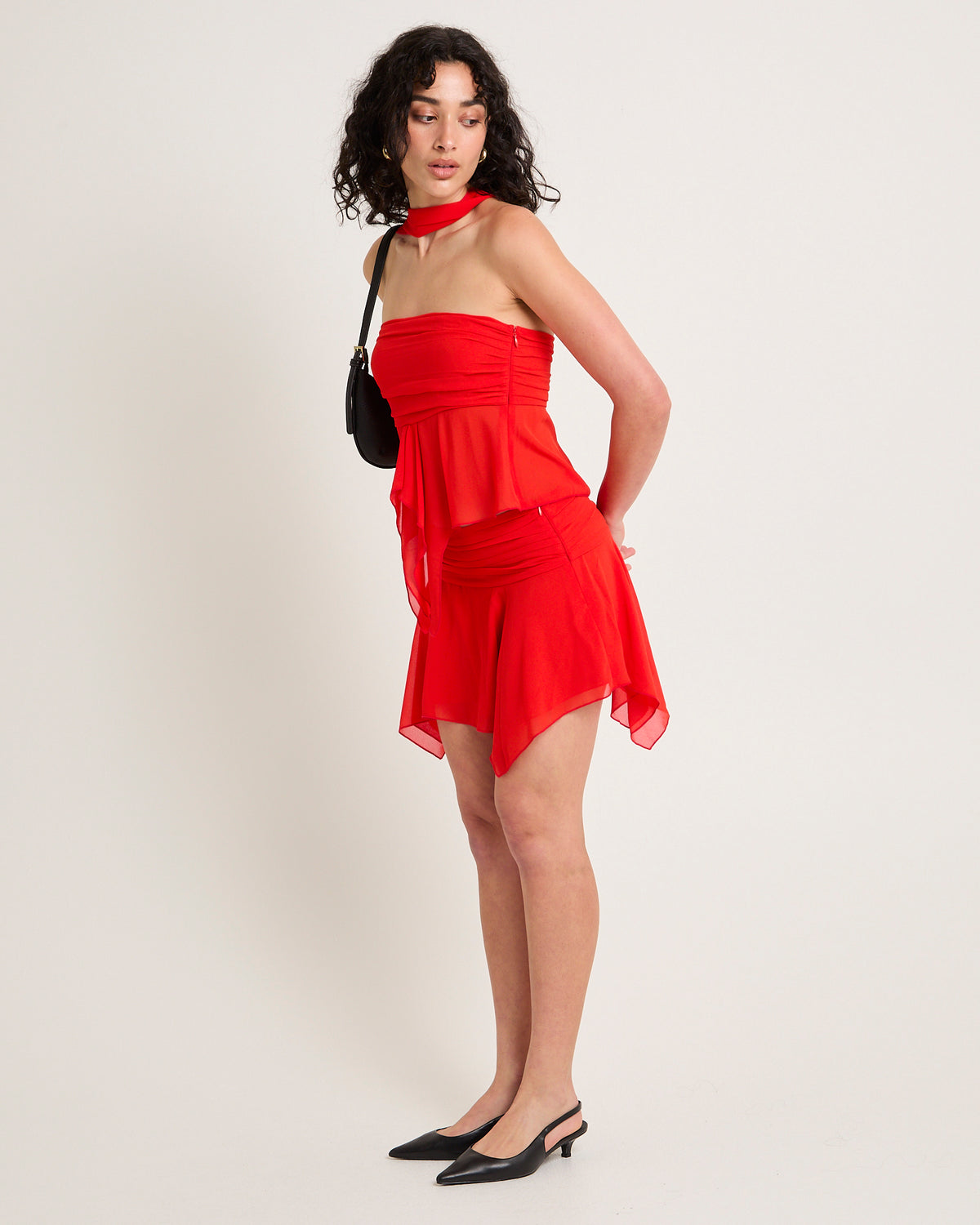 Daphony Chiffon Split Mini Skirt FLAME