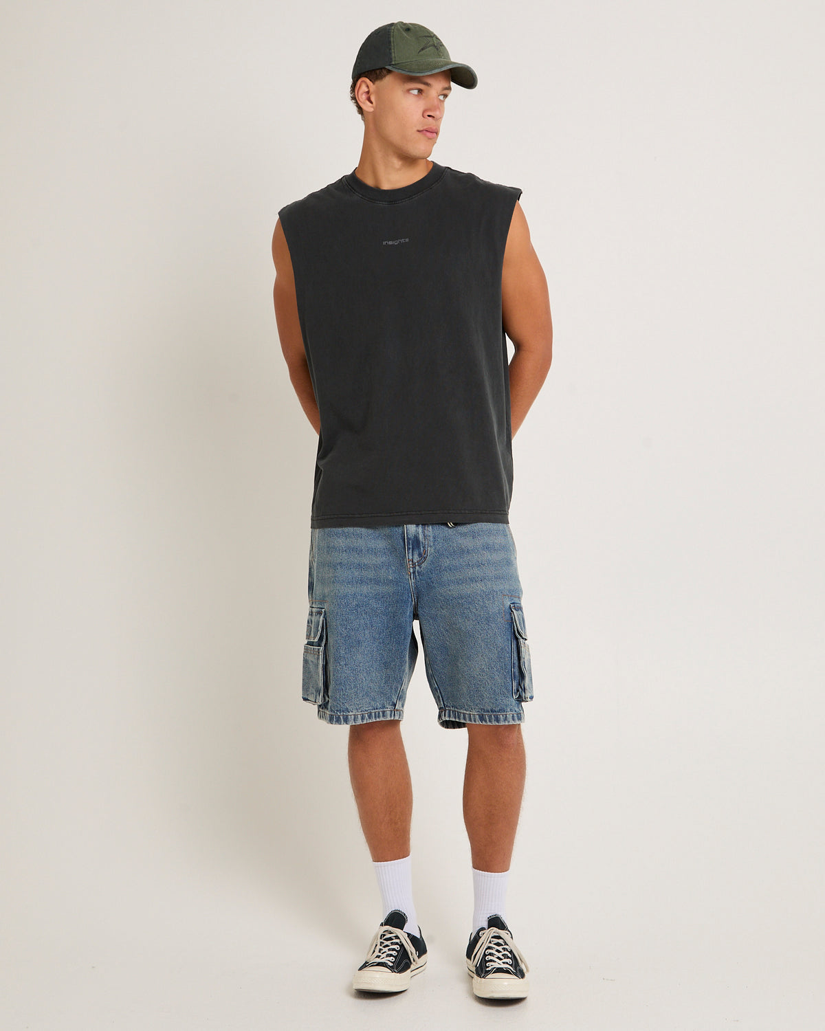 Baggy Denim Cargo Shorts WORN BLUE