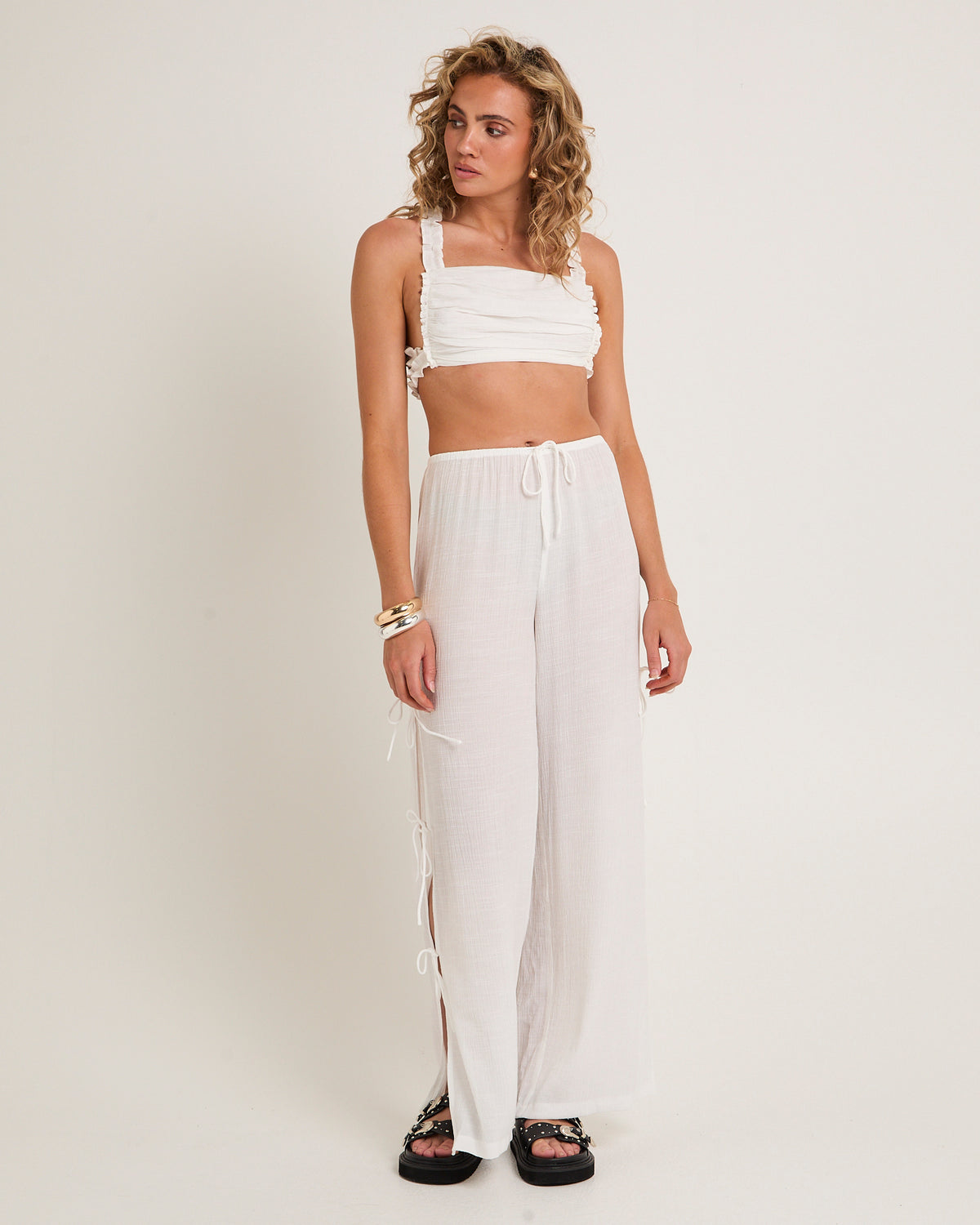 Dion Gathered Micro Top WHITE