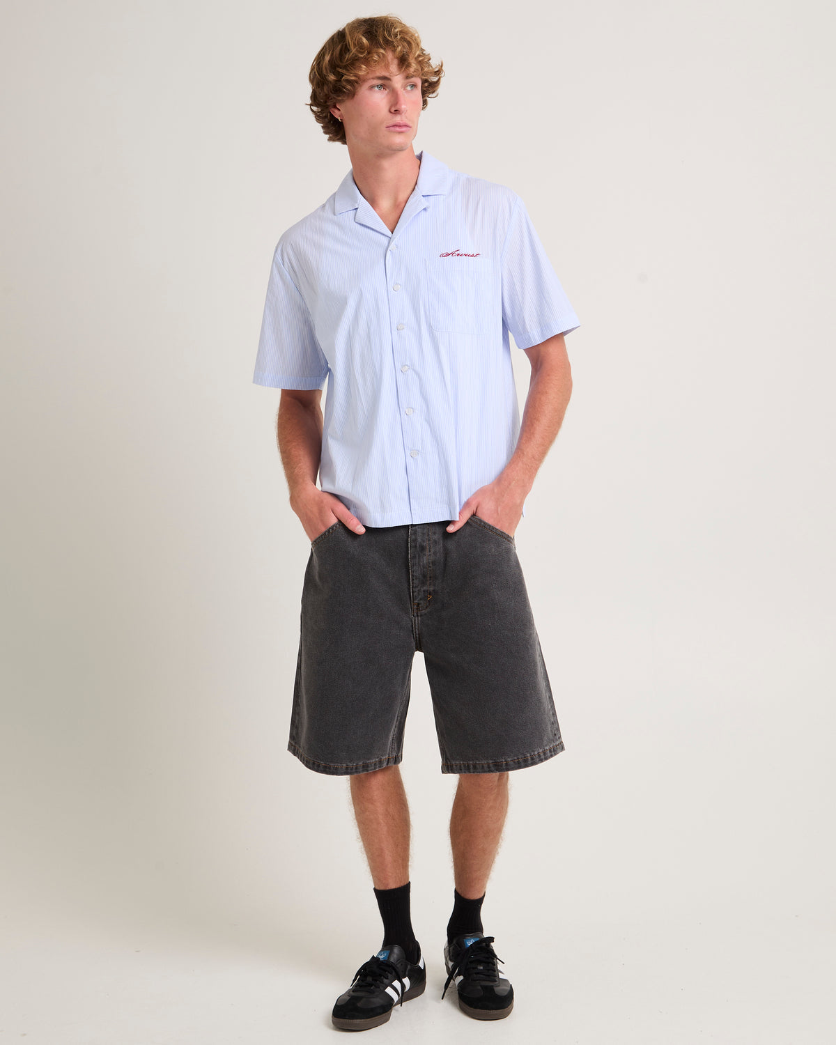 Box Striped Short Sleeve Shirt WHITE