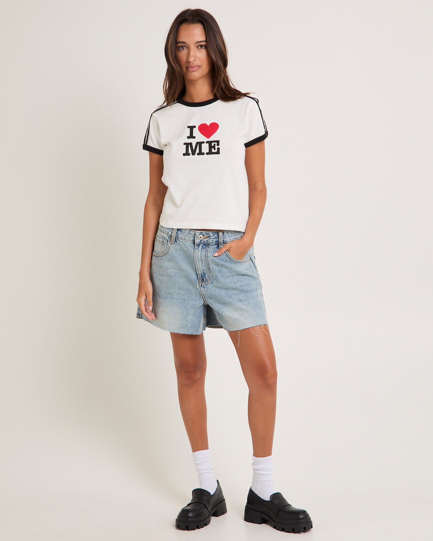 Kourtney Raw Chop Denim Shorts