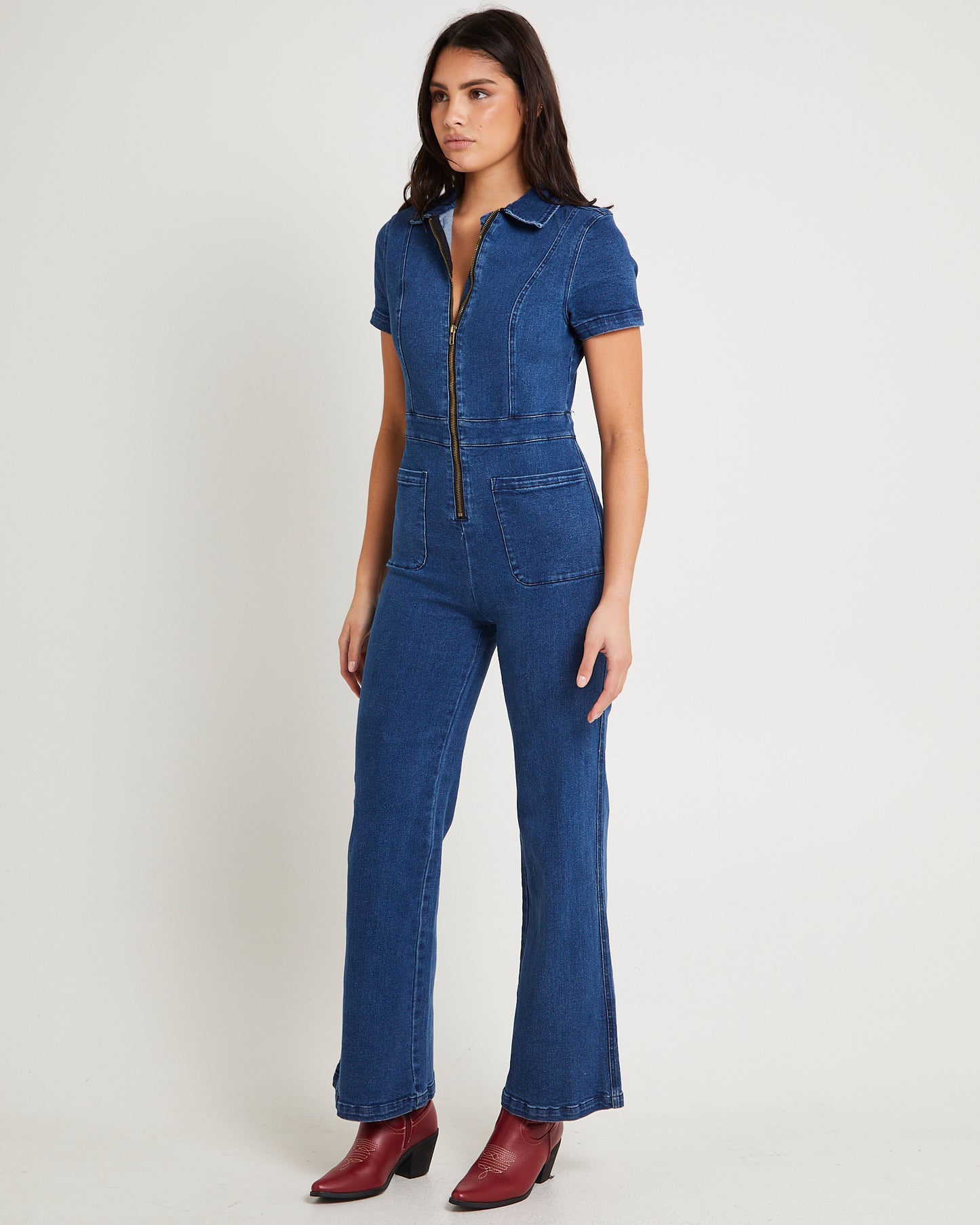 Nikki Petite Maxi Denim Boiler Suit