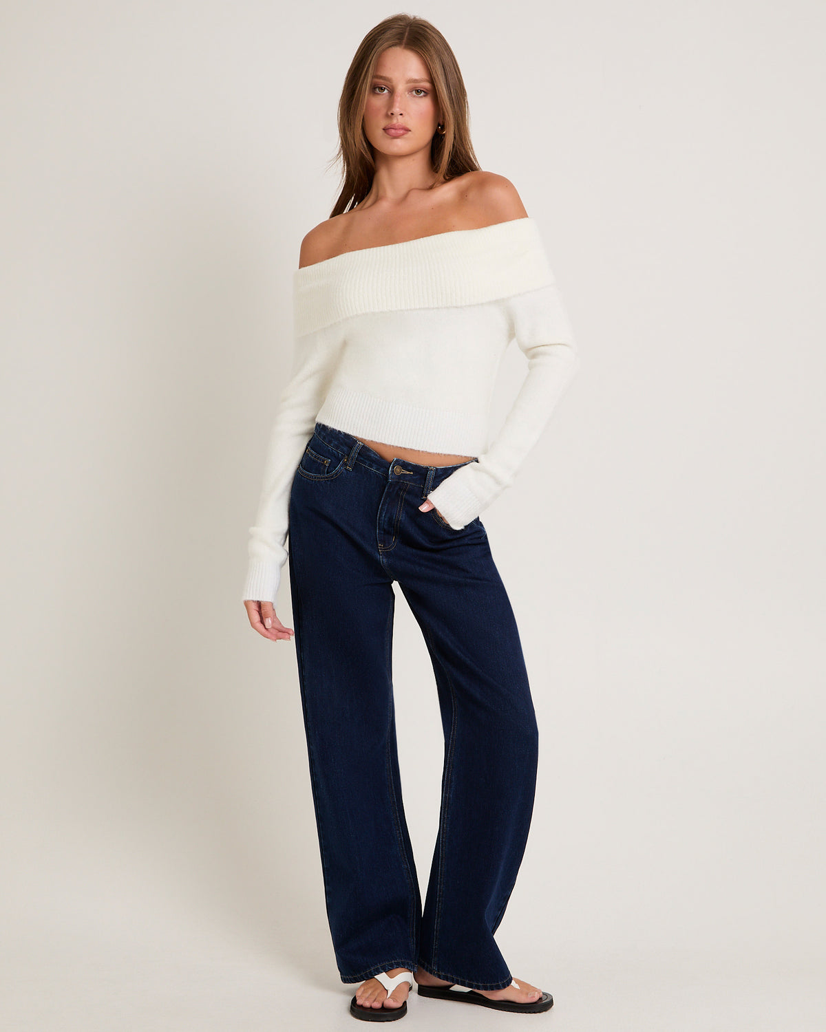 Milly Off Shoulder Knit Sweater IVORY
