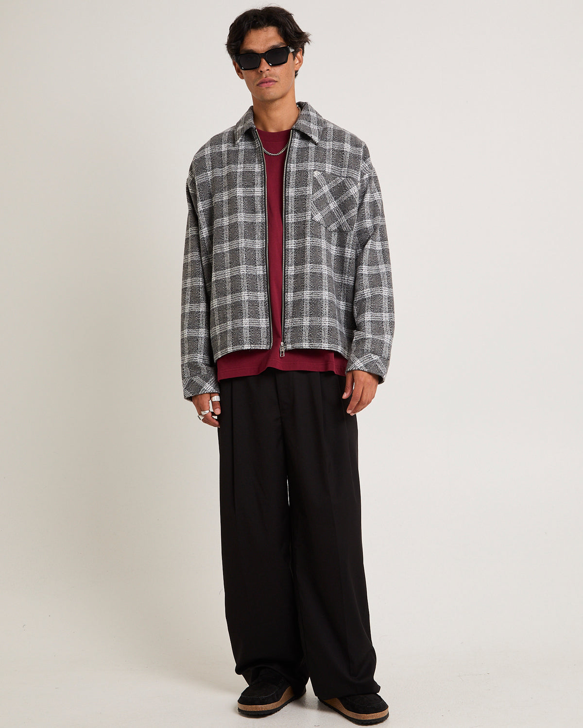 Brushed Check Zip Jacket GREY