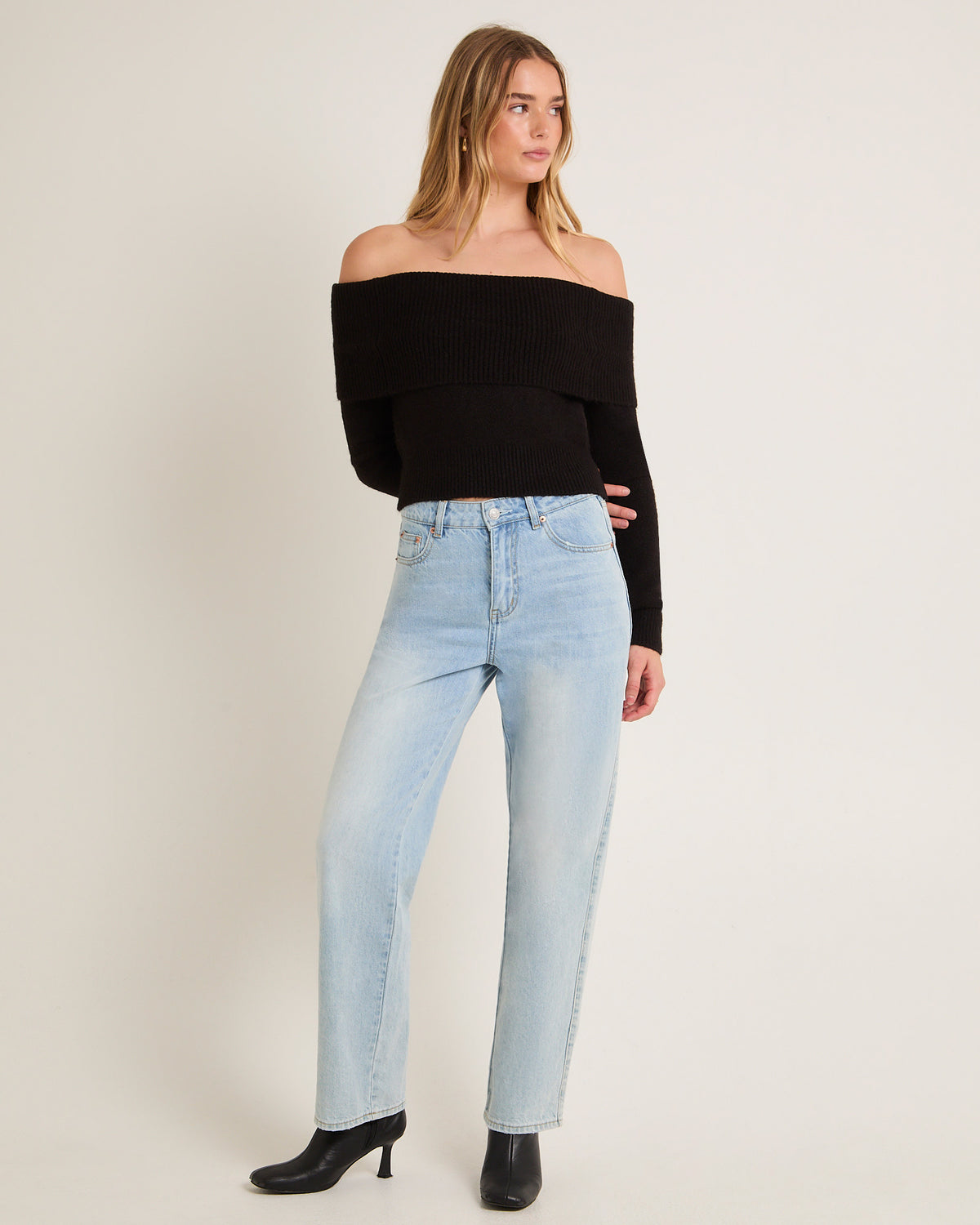 Milly Off Shoulder Knit Sweater BLACK