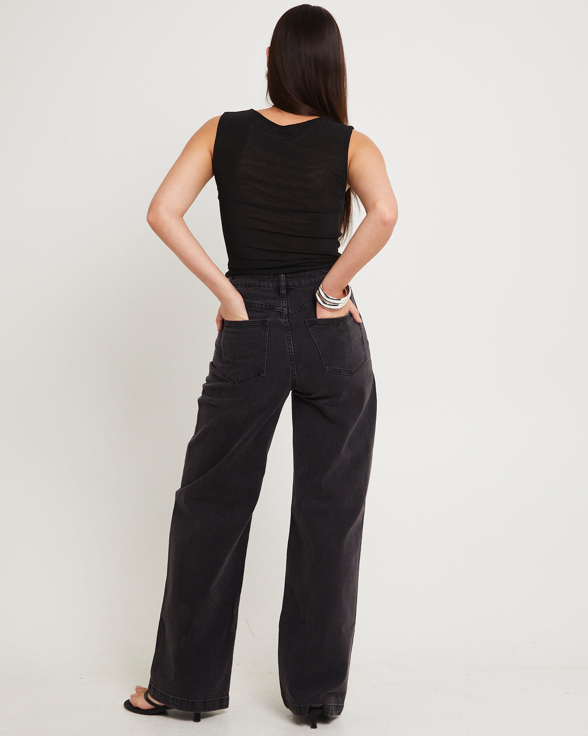 94 High & Wide Denim Jeans WASHED BLACK