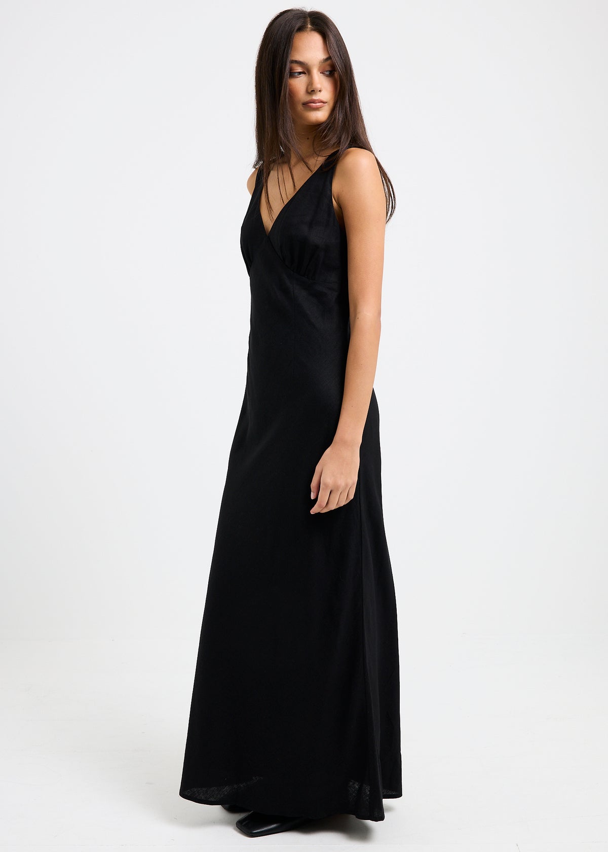 Kaia V Neck Midi Dress BLACK