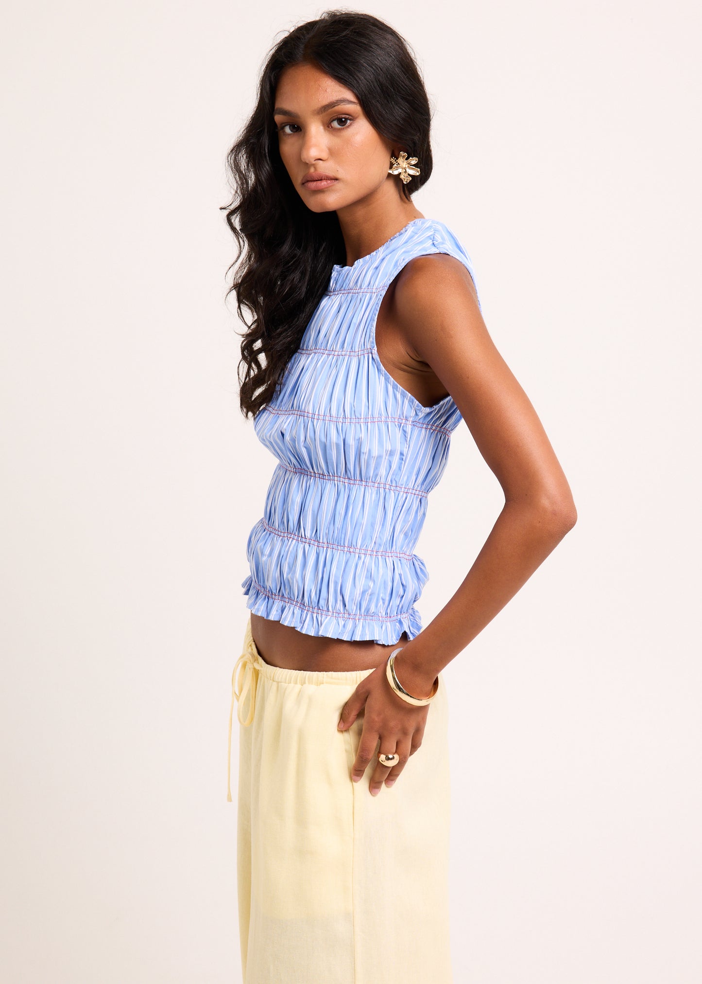 Brooke Contrast Shirred Top