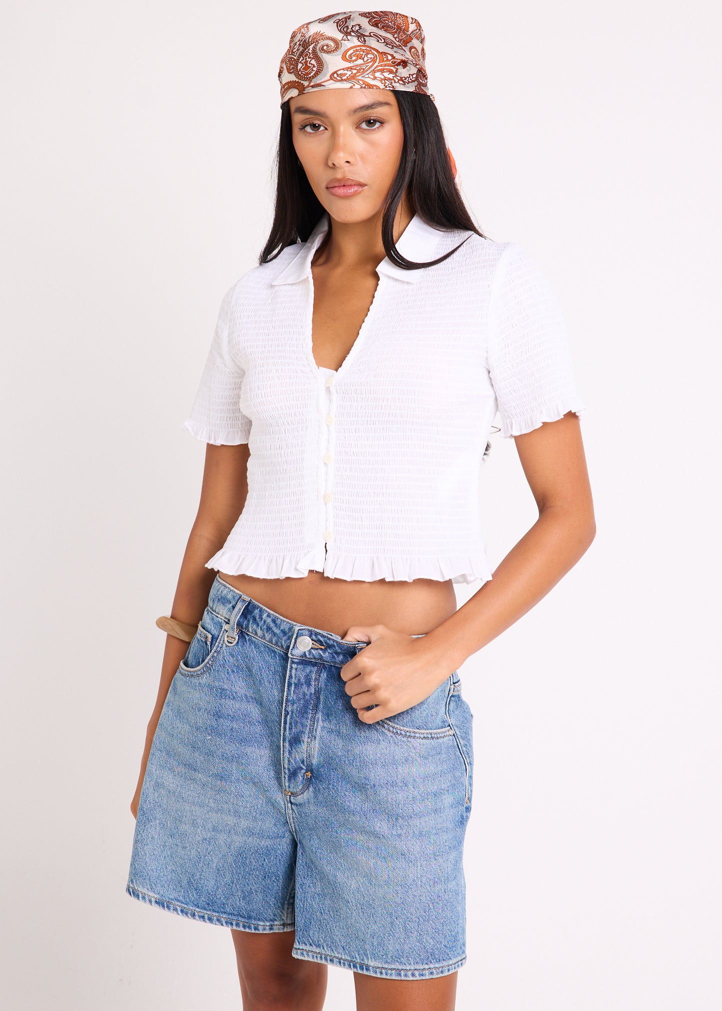 Giulia Shirred Short Sleeve Shirt