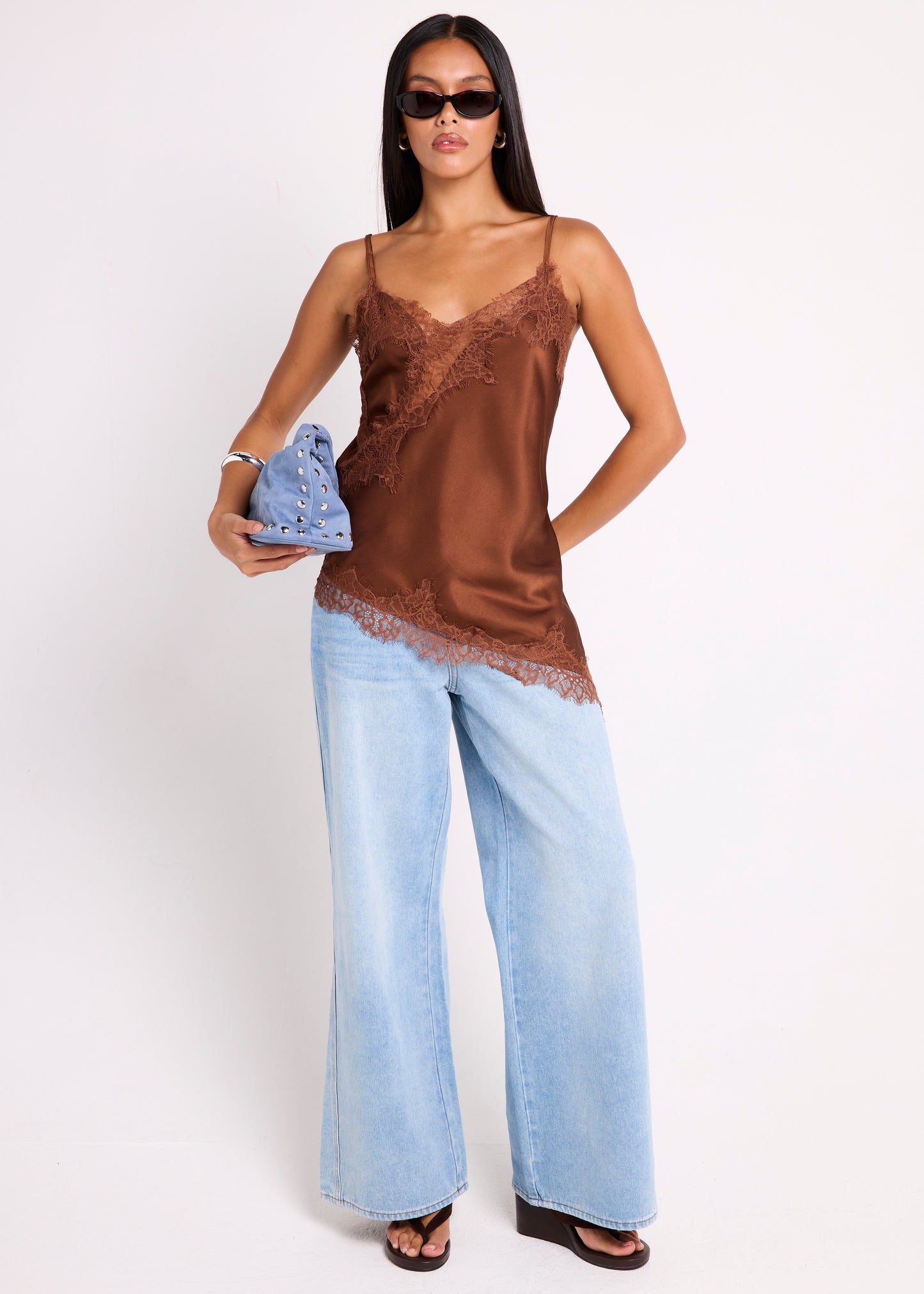Fez Wide Leg Flare Denim Pants