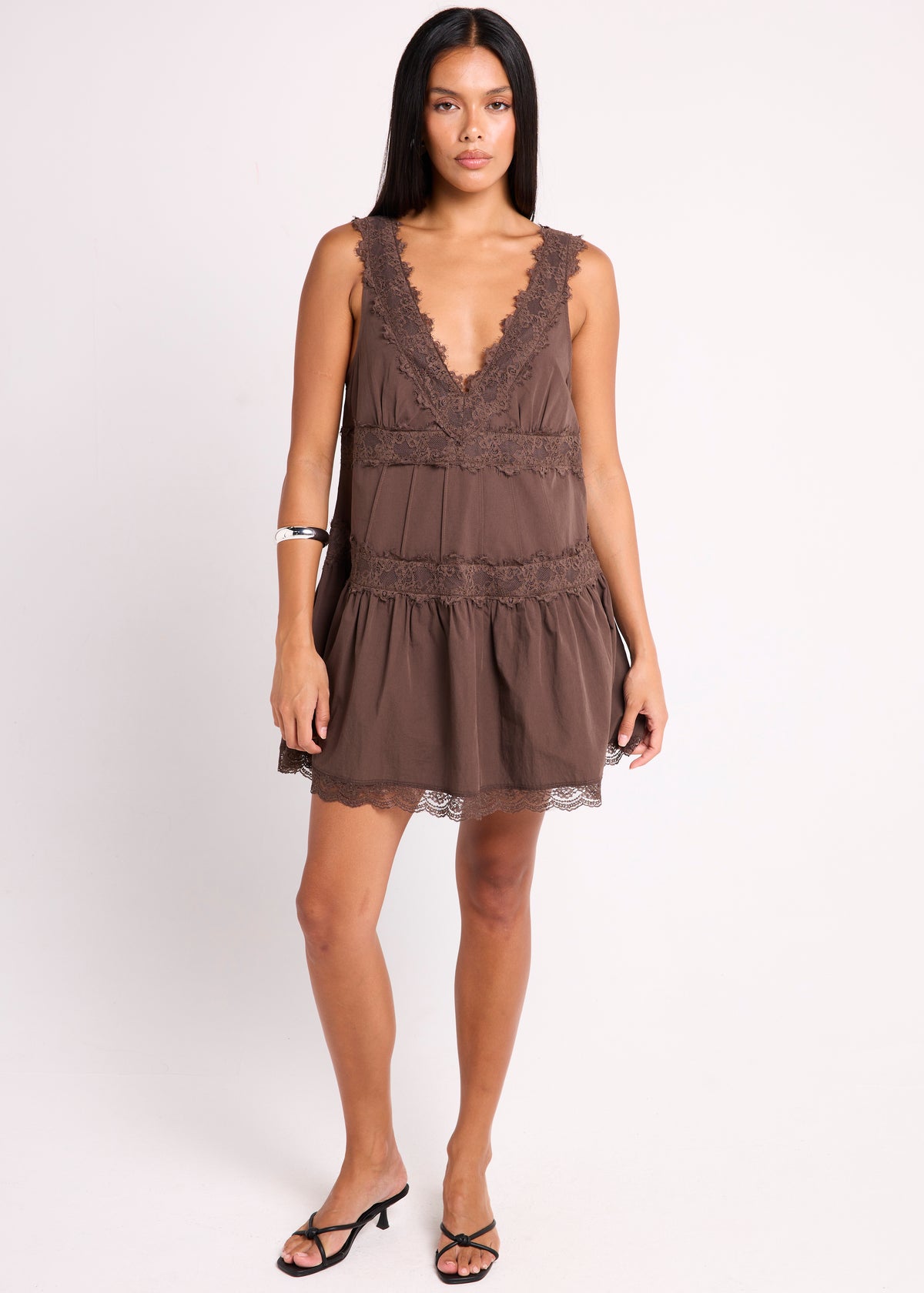 Cassis Lace Mini Dress CHOCOLATE
