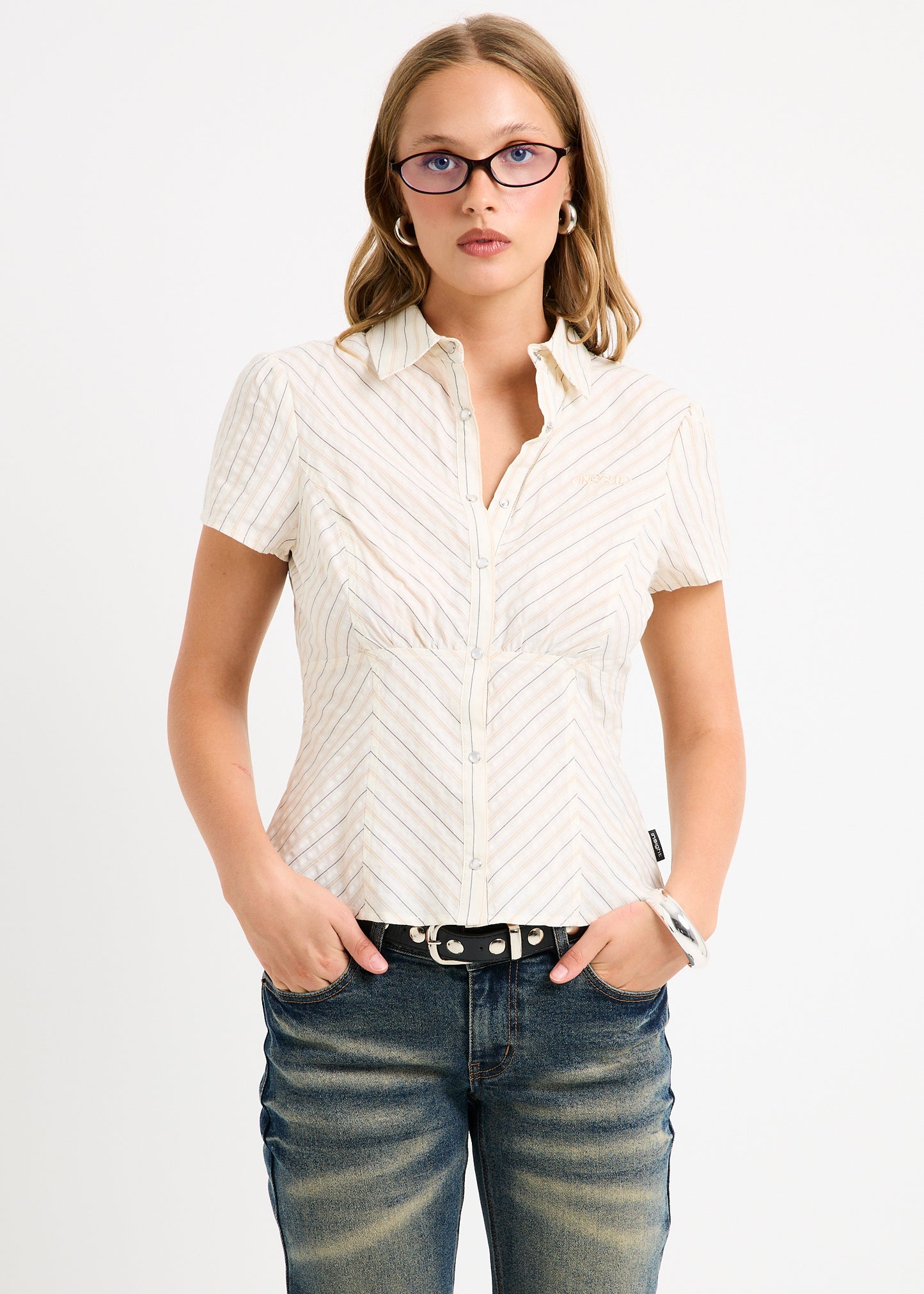 Zahra Short Sleeeve Bias Stripe Shirt