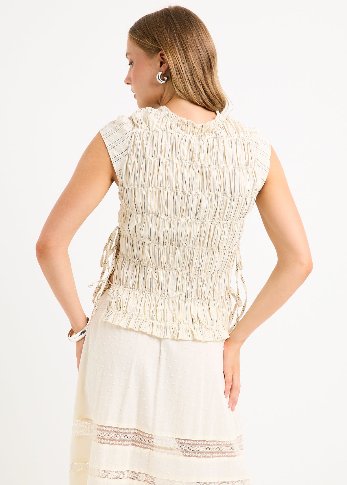 Belly Shirred Tie Top ECRU
