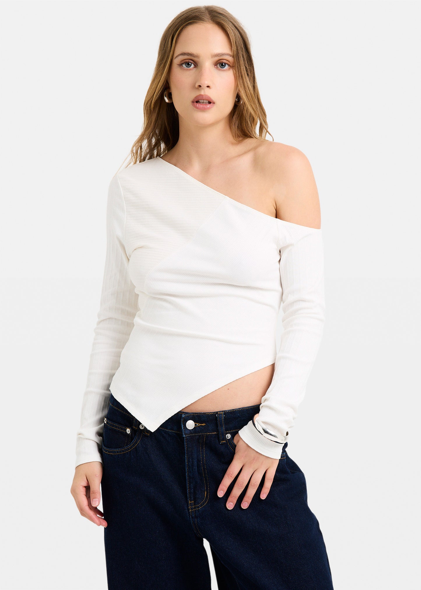 Ashley Ribbed Assymetrical Top