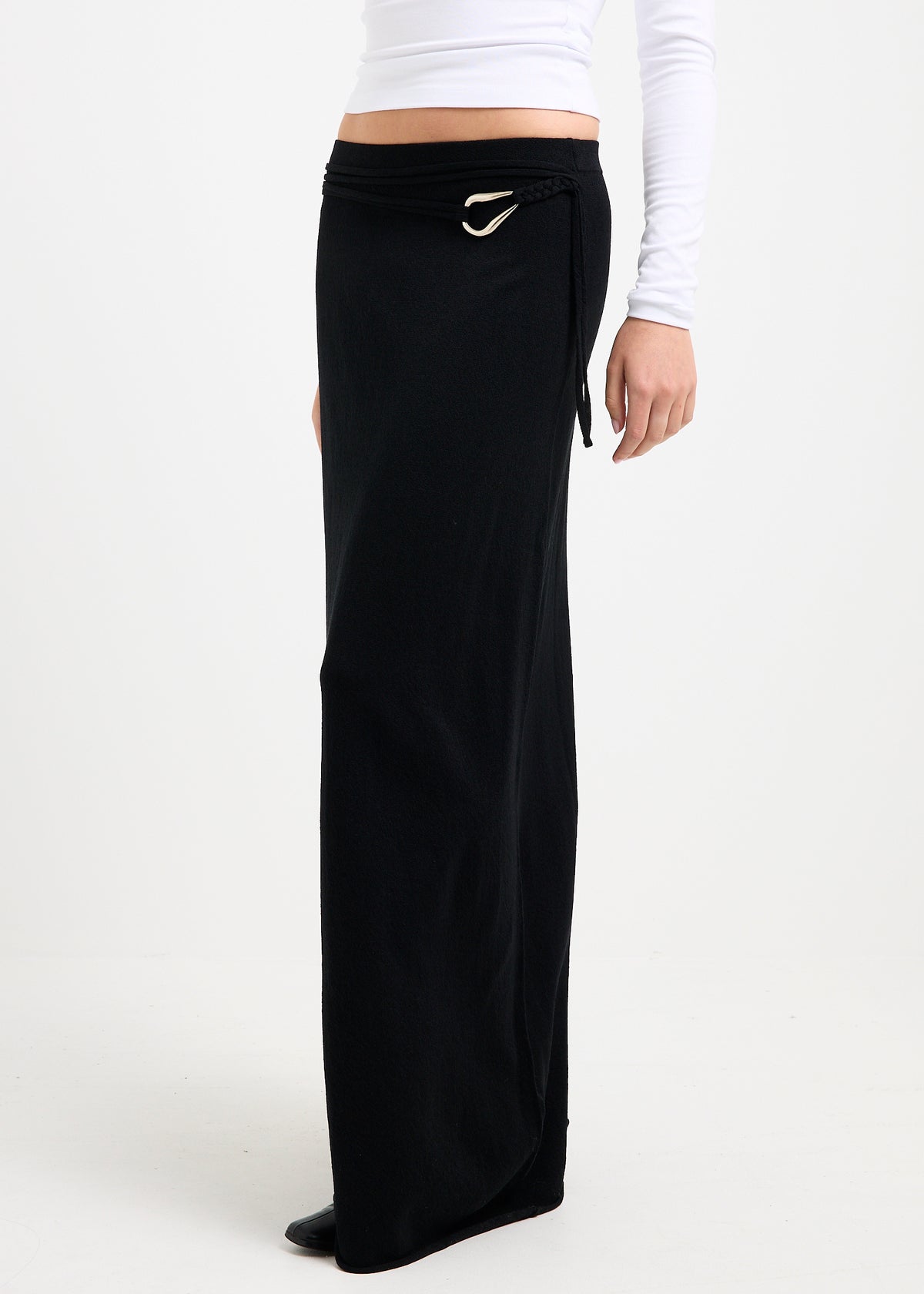 Imola Belted Knit Maxi Skirt OFF BLACK