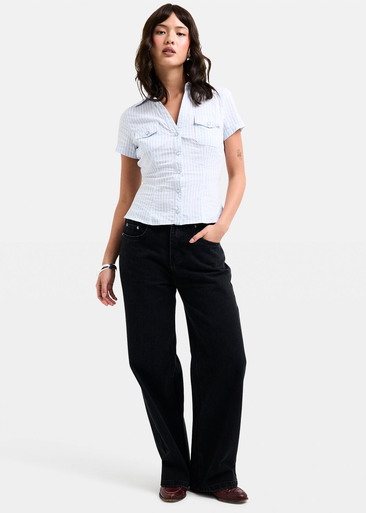 Blake Stripe Popper Shirt BLUE