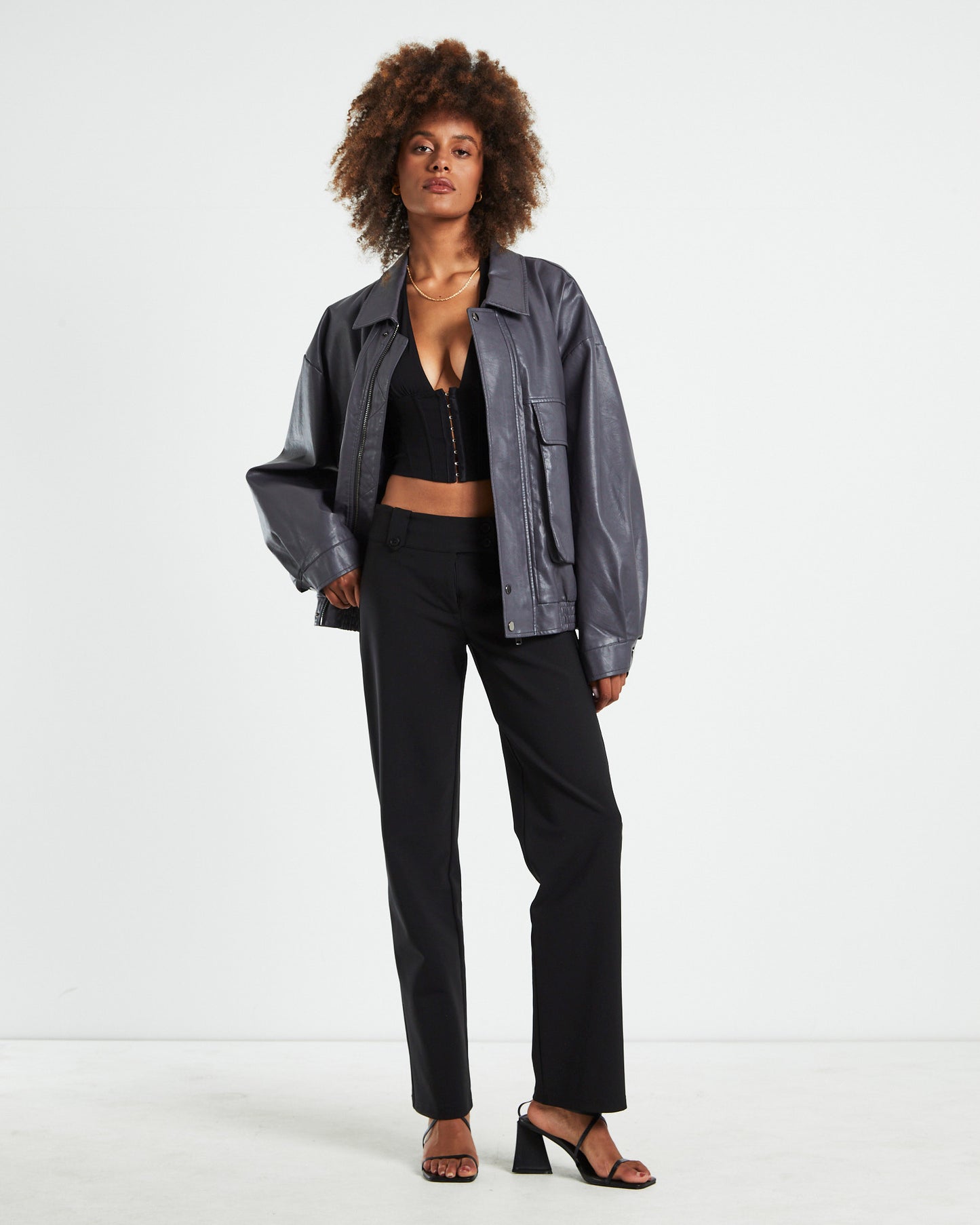 Jen Oversized Patch Pocket Jacket Grey