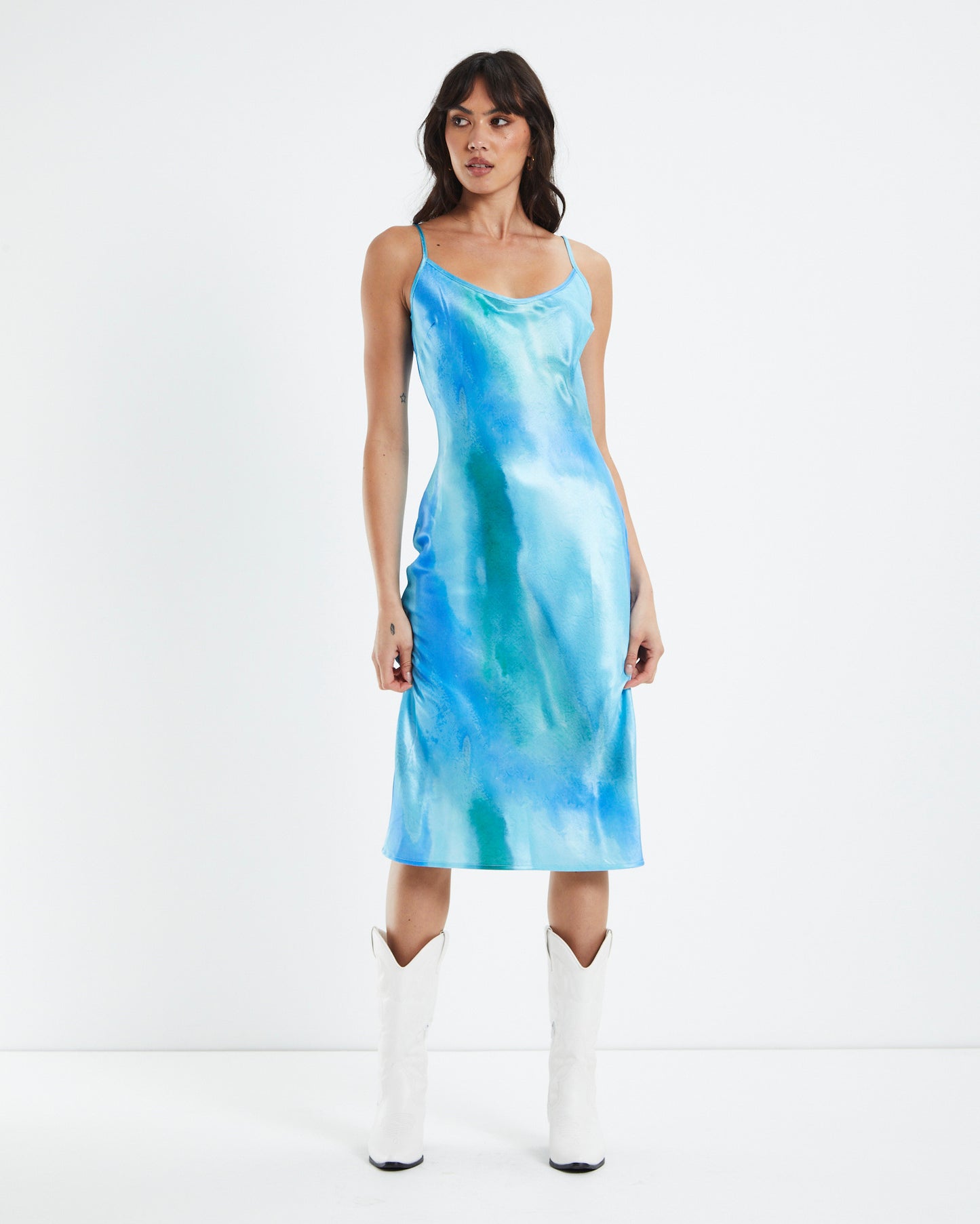 Juvina Midi Dress Watercolour Tosca Blue