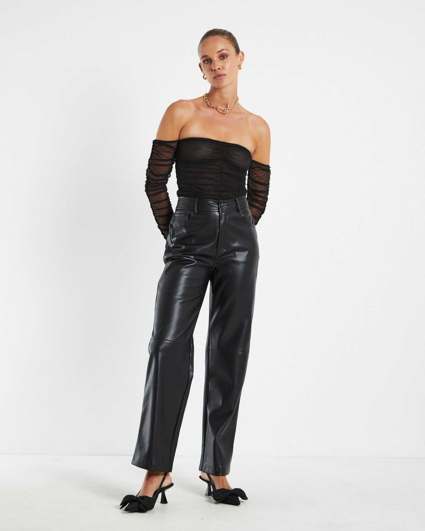 Holly Gathered Off Shoulder Top Black