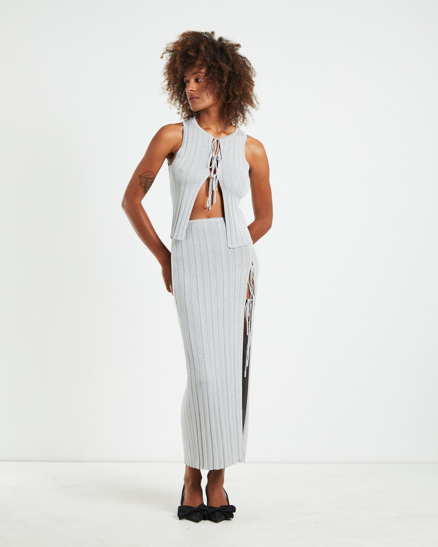 Sadie Tied Up Lurex Knit Midi Skirt