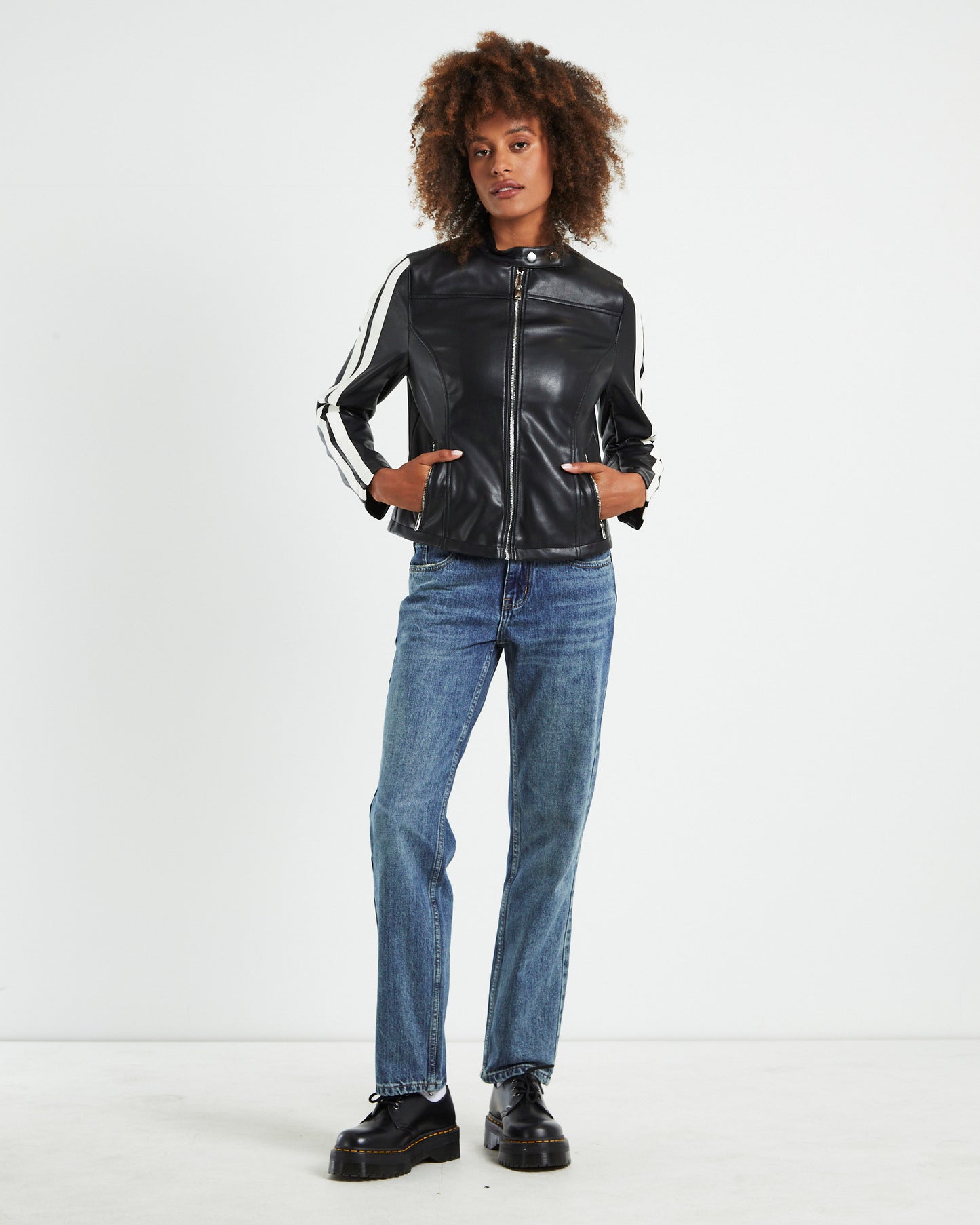 Tenille Racing Stripe Moto Jacket Black