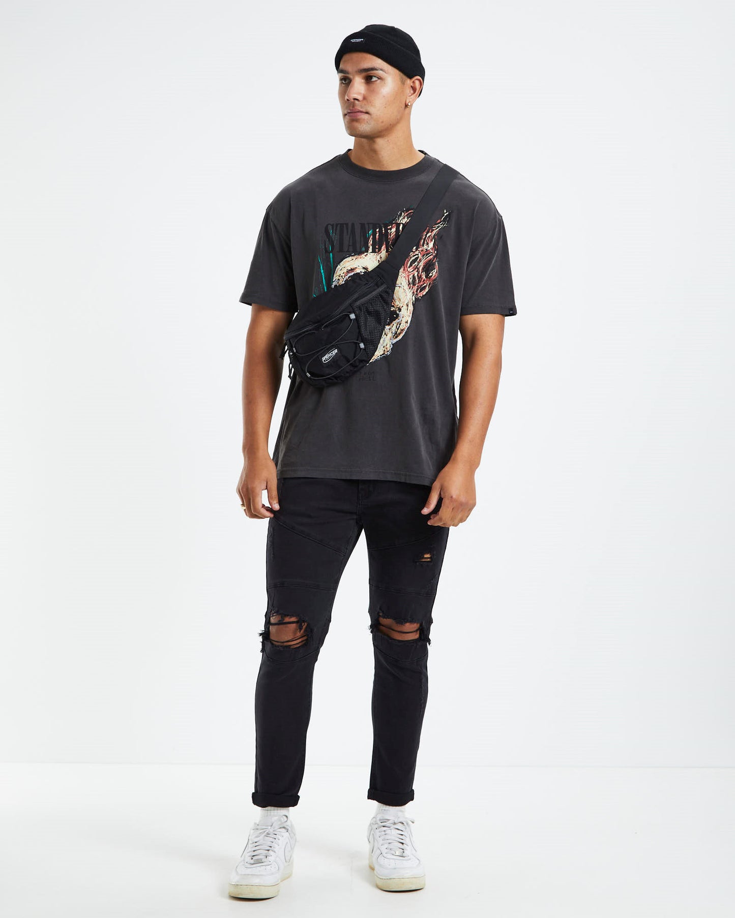 Offset Panel Skinny Jeans Flat Black
