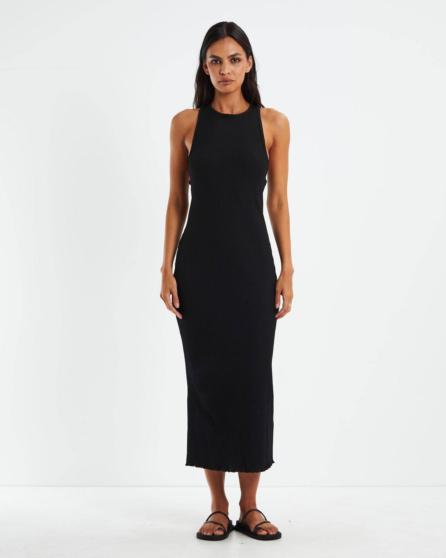 Reeta Ribbed Knit Twist Back Dress Black