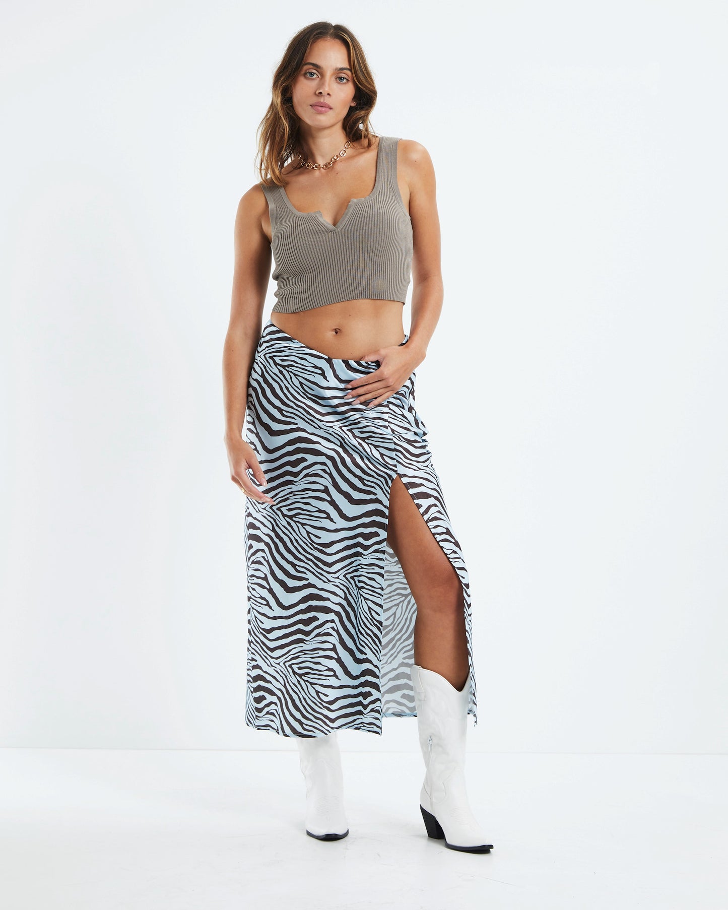 Zuri Zebra V Waist Silky Maxi Skirt