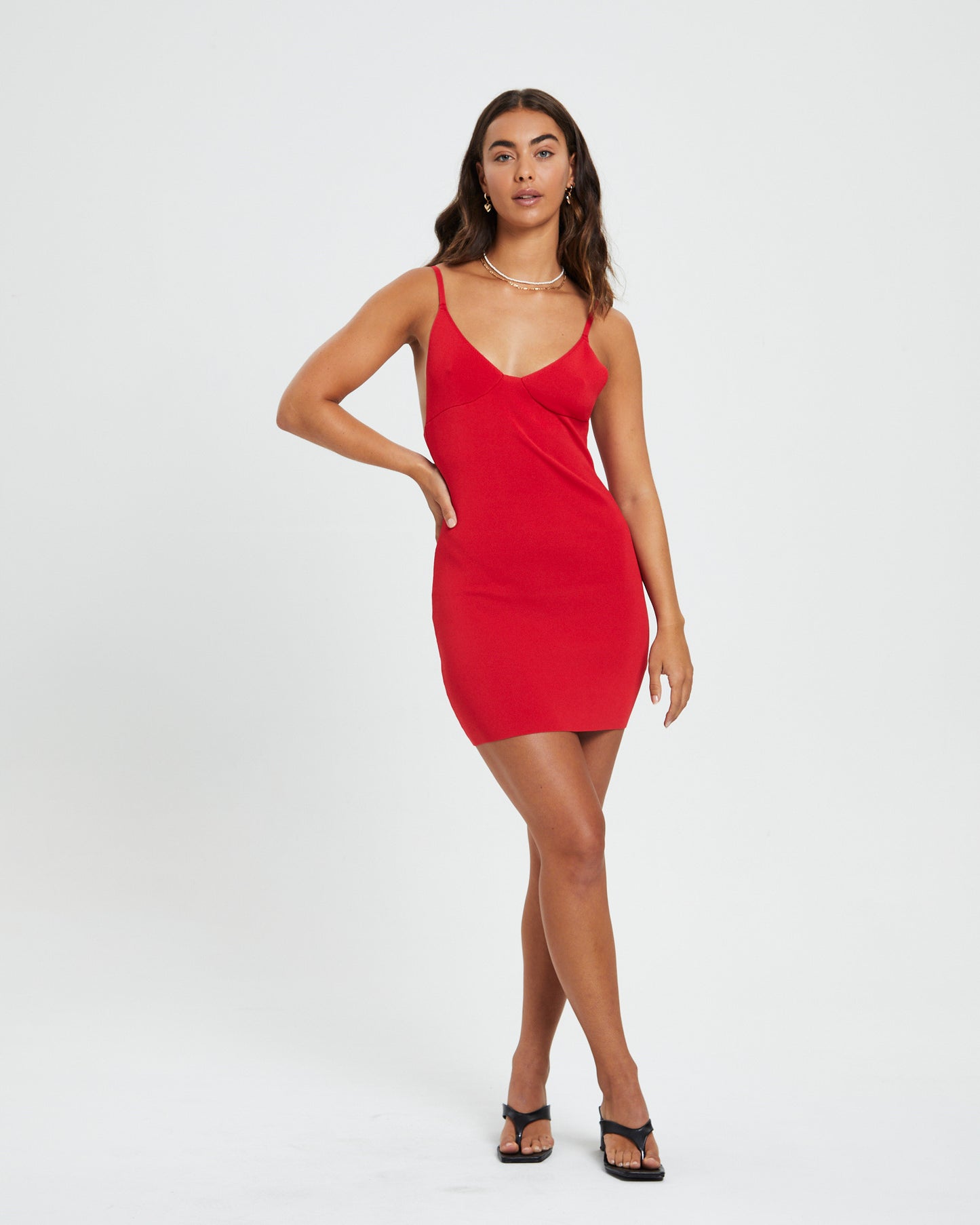Aida Panel Knit Dress Red