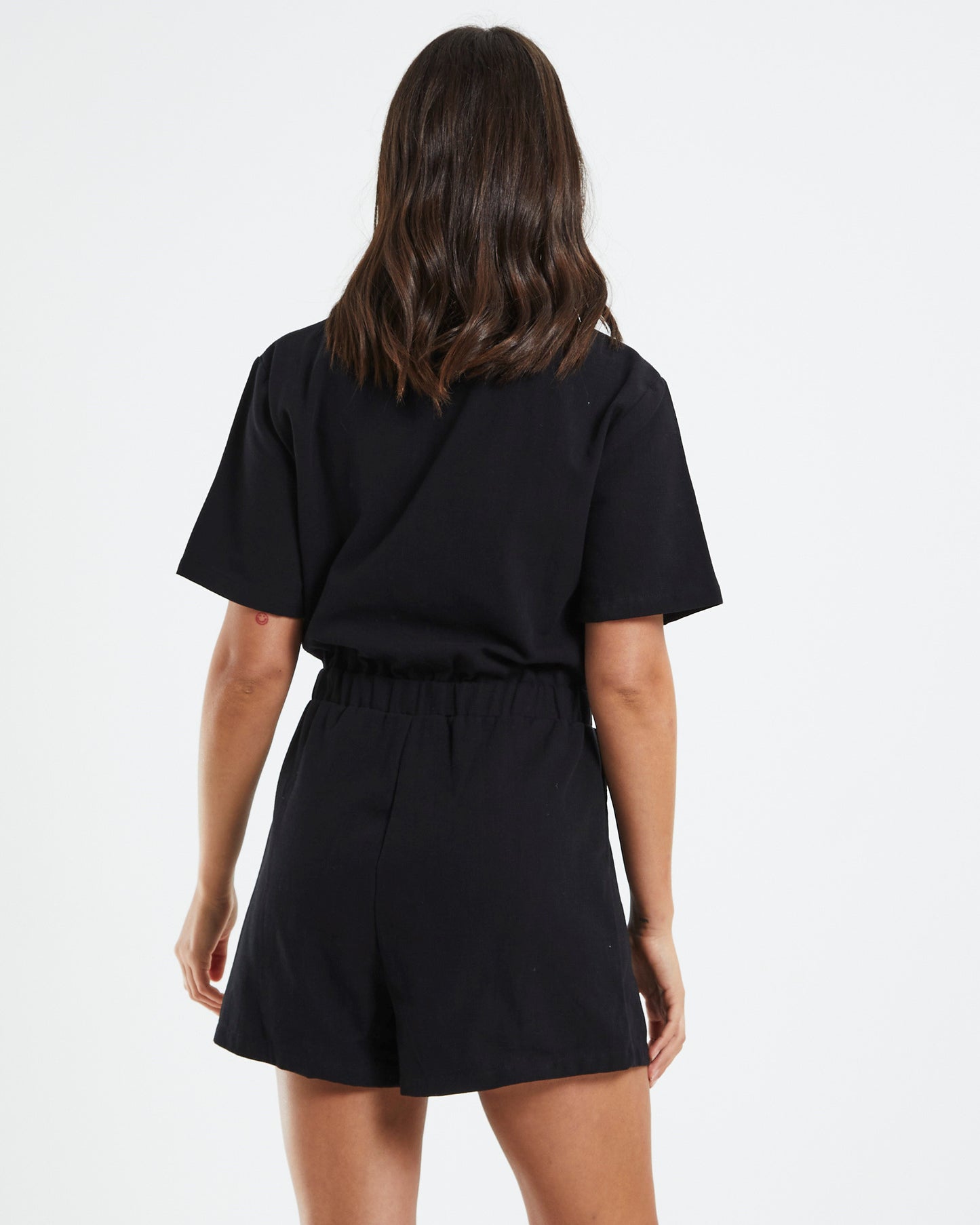 Lily Linen Playsuit Black
