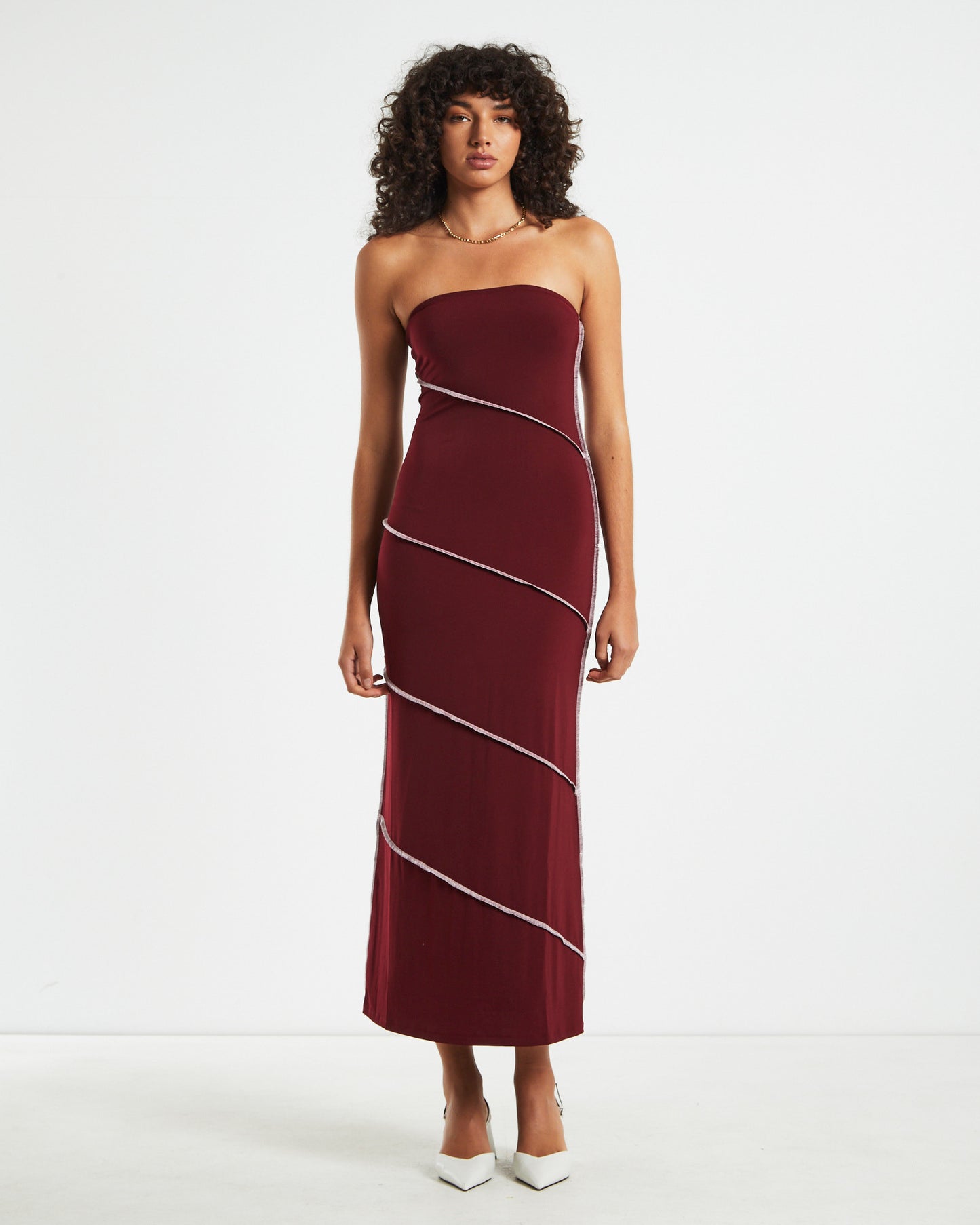 Amelie Slinky Contrast Midi Tube Dress Red