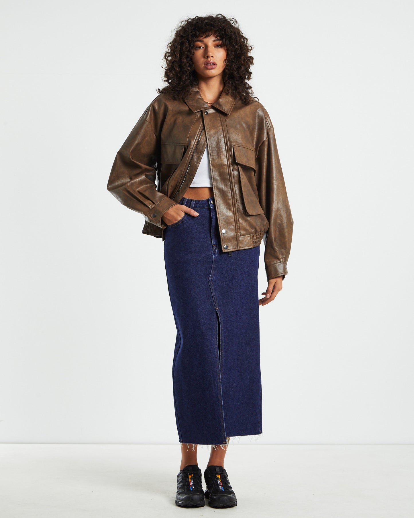 Jen Oversized Patch Pocket Jacket Brown