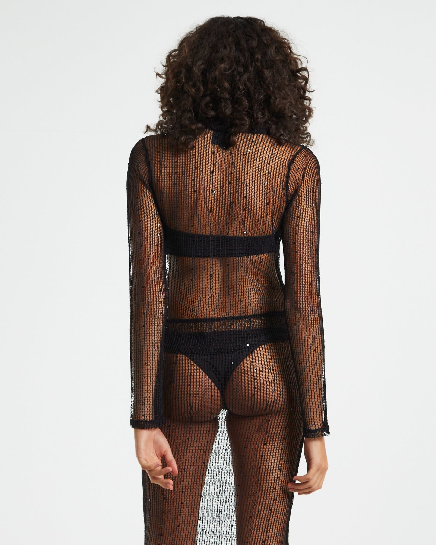 Scarlet Mesh Long Sleeve Knit Shirt Black