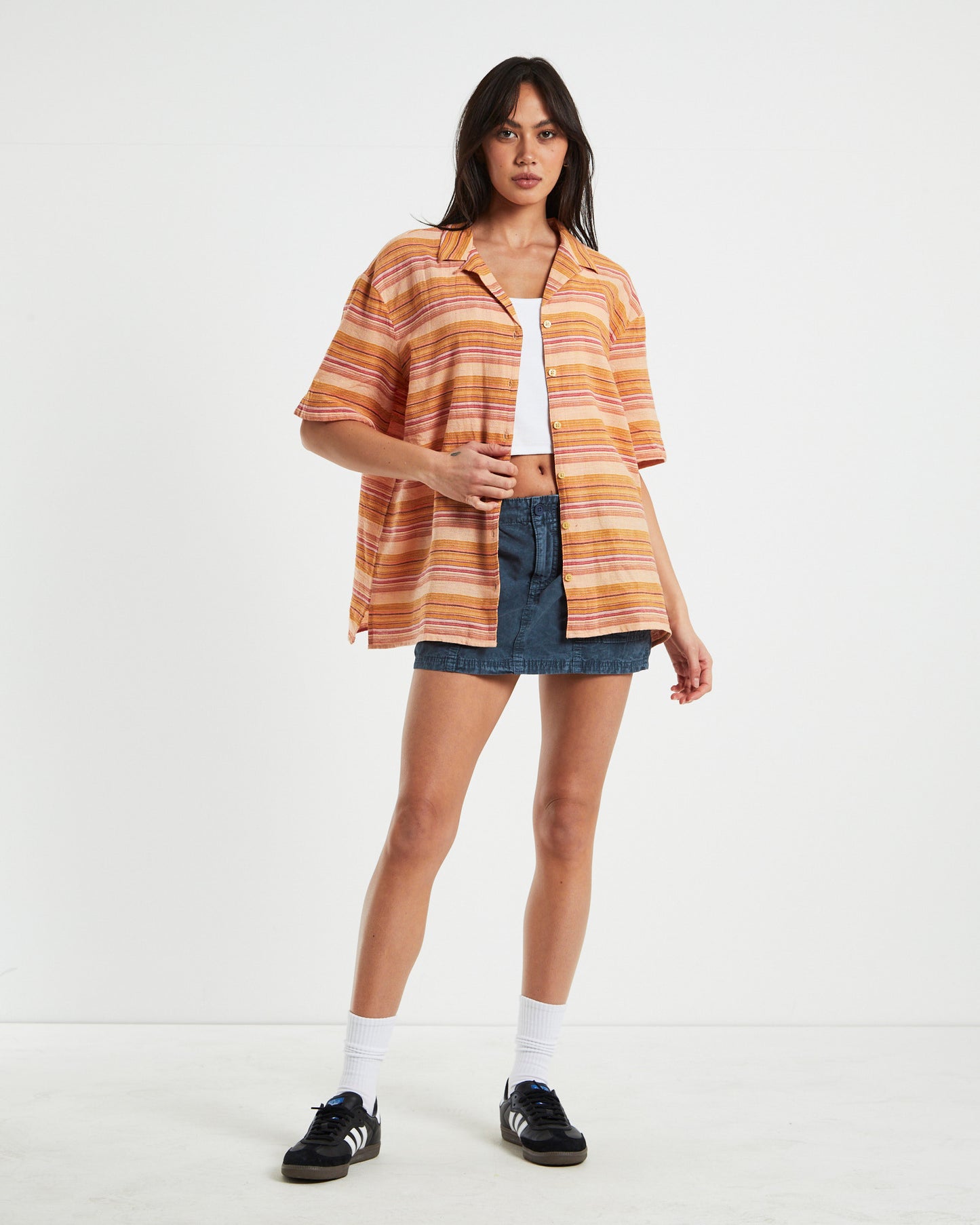 BDG Nolan Bowling Shirt Stripe Orange