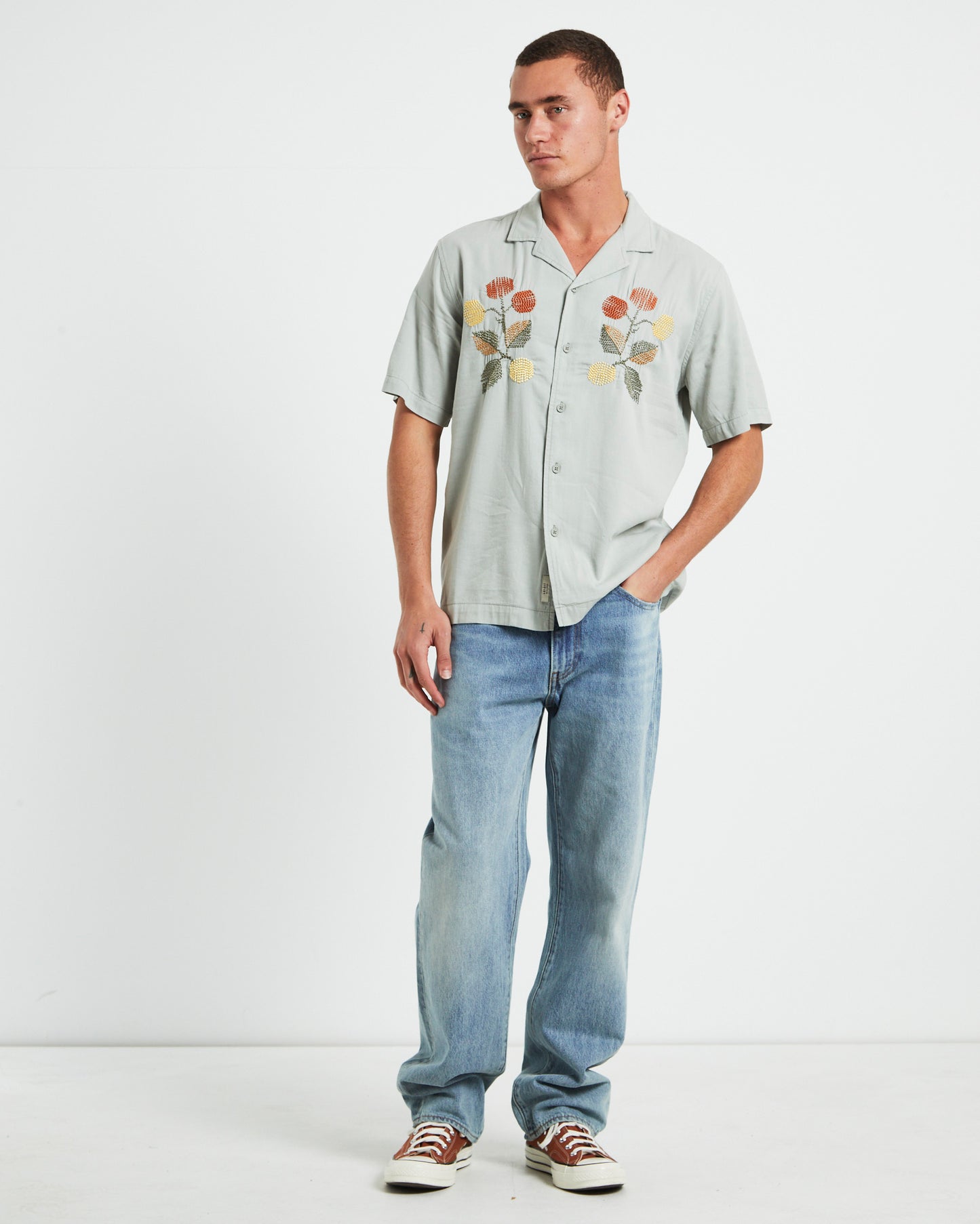 Evora Short Sleeve REsort Shirt in Sage Green