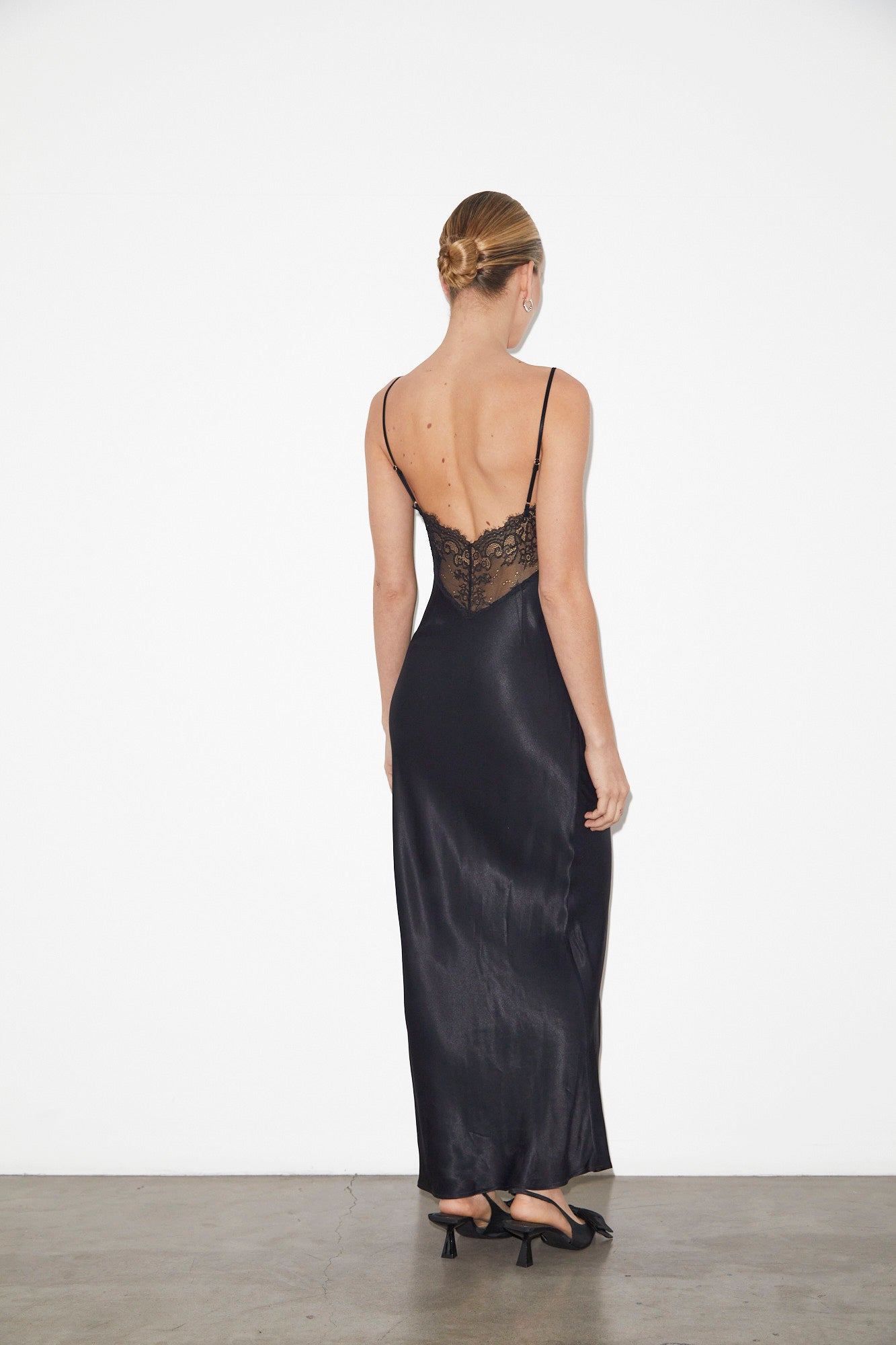 Avery Lace Slip Dress in Black