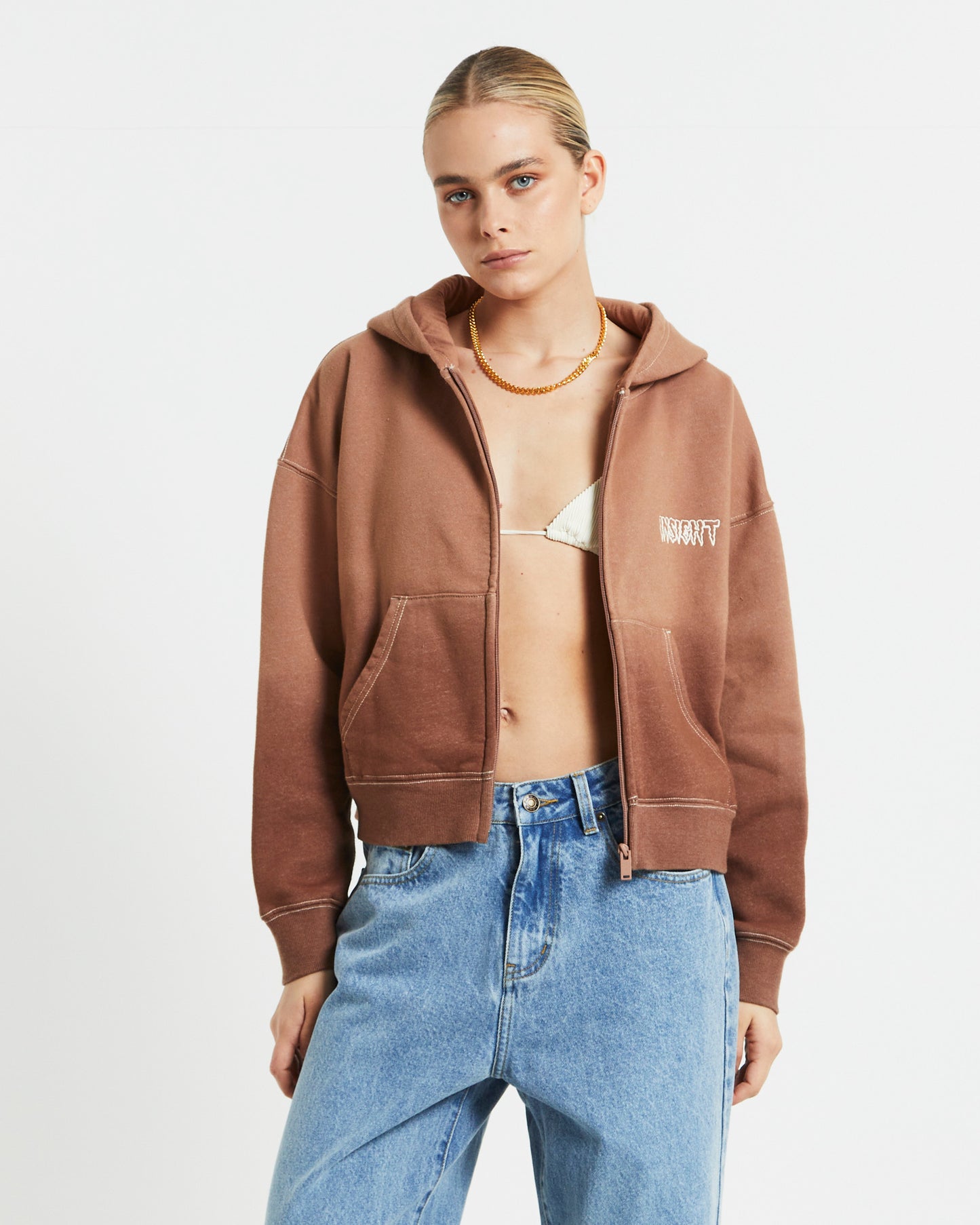 Baby Fleece Zip Hoodie in Brown