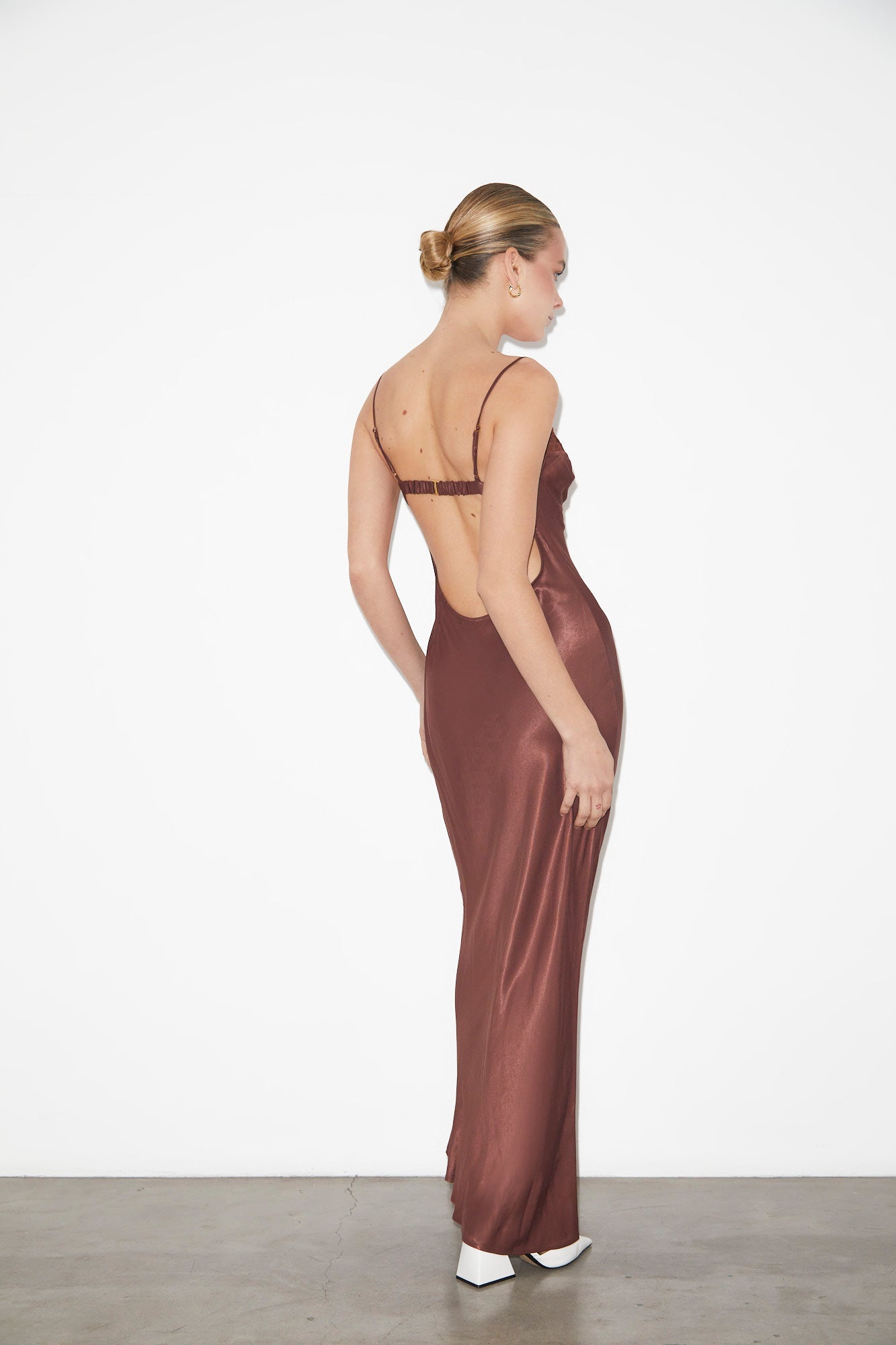 Heidi Lace Underwire Slip Maxi Dress in Chocolate Brown