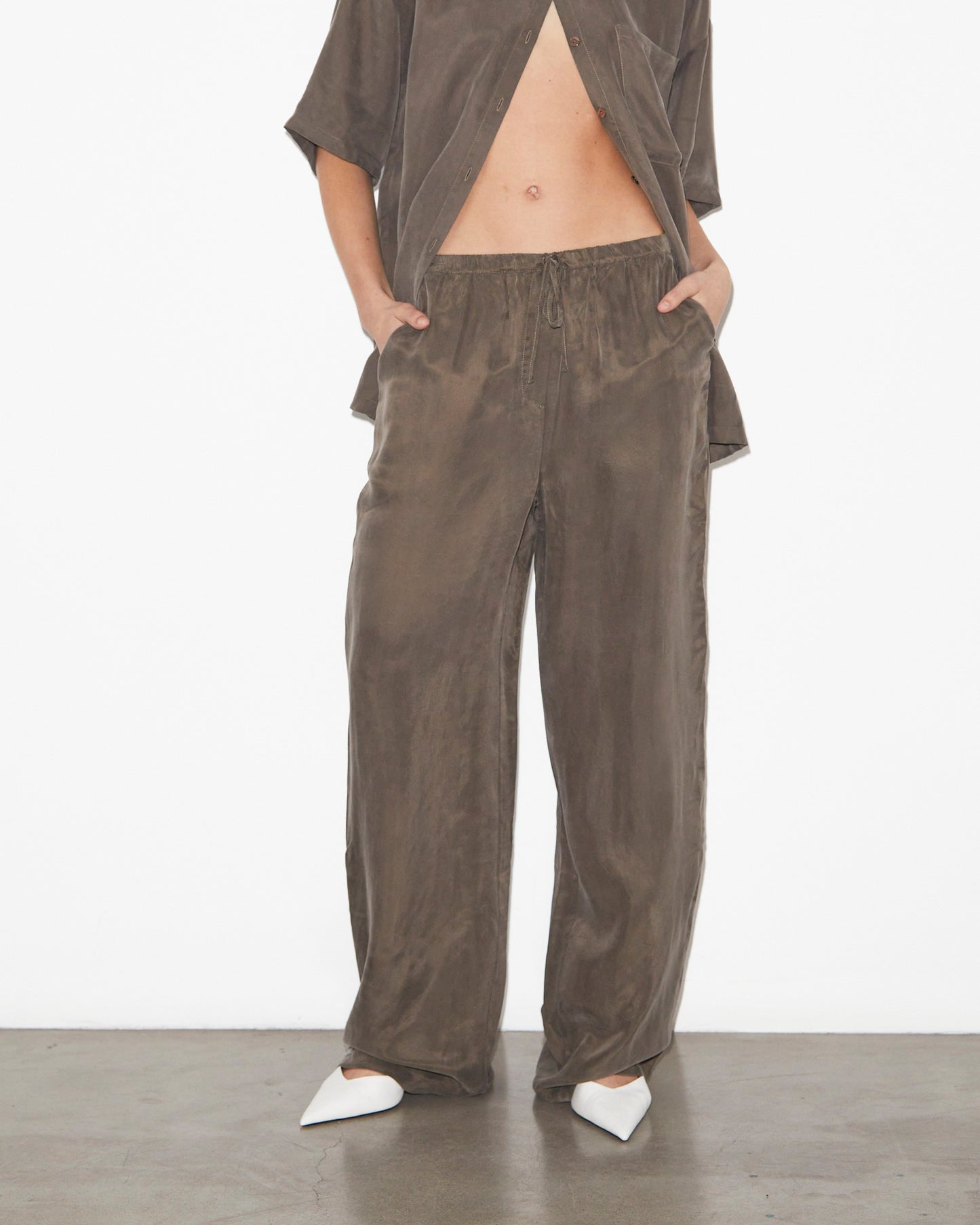 Ember Silky Jacquard PJ Pants in Coffee Brown